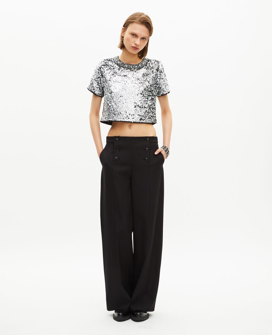 The Kooples WOMEN SILVER silver sequin crop top