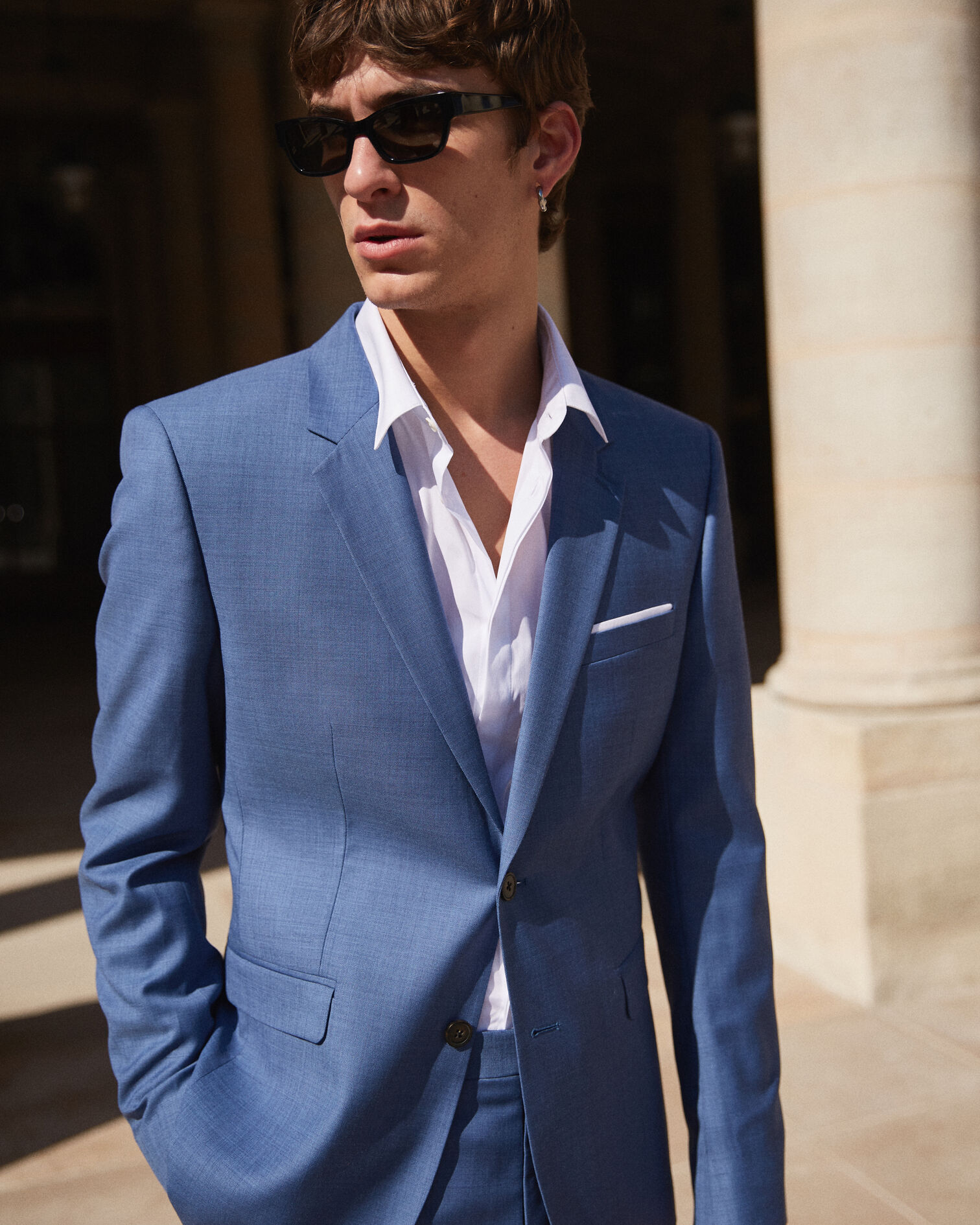 Slim-fit blue wool blazer, BLUE, hi-res image number null