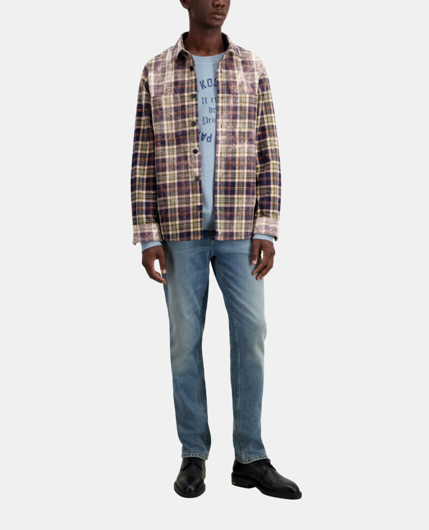 The Kooples HOMME MIDDLE GREY ECRU chemise à carreaux bleus et beige