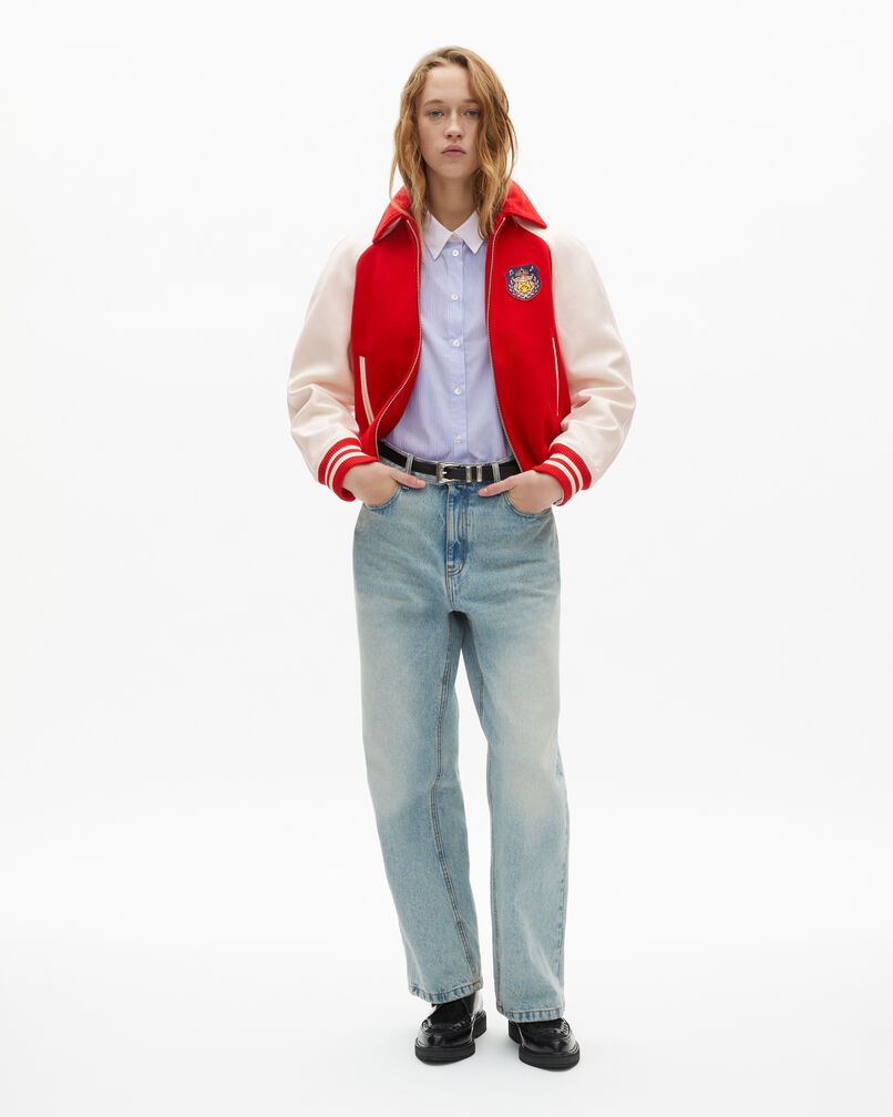 The Kooples WOMEN RED / WHITE red and white wool and leather jacket
