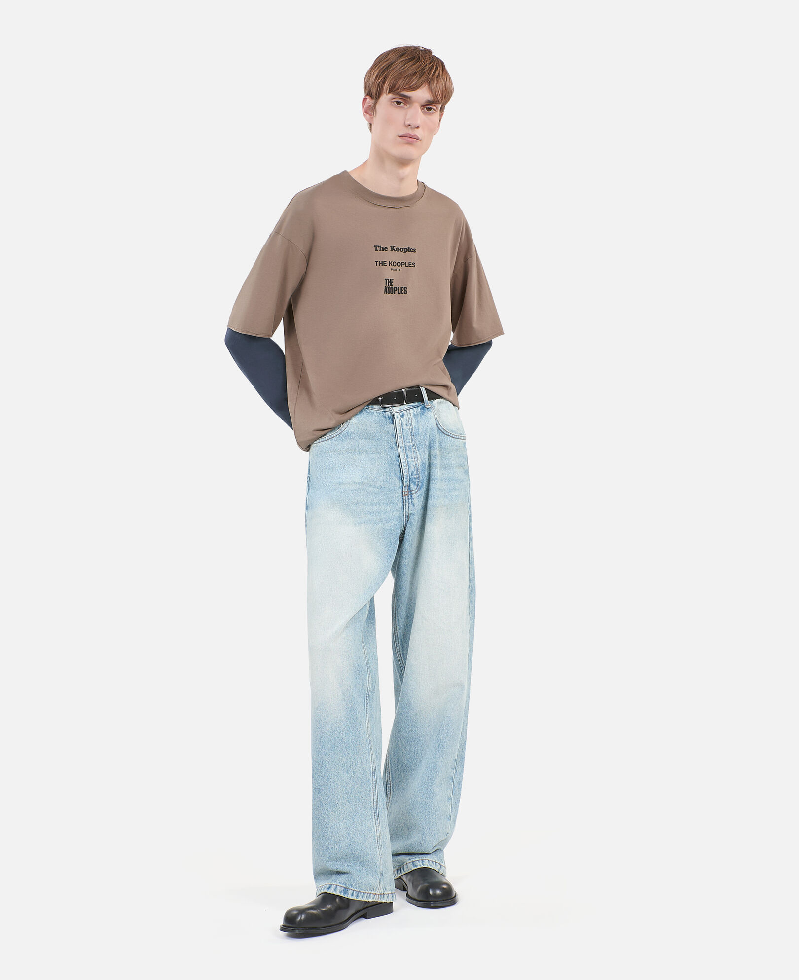 The Kooples HERREN BEIGE KAKI langärmeliges, khakifarbenes t-shirt