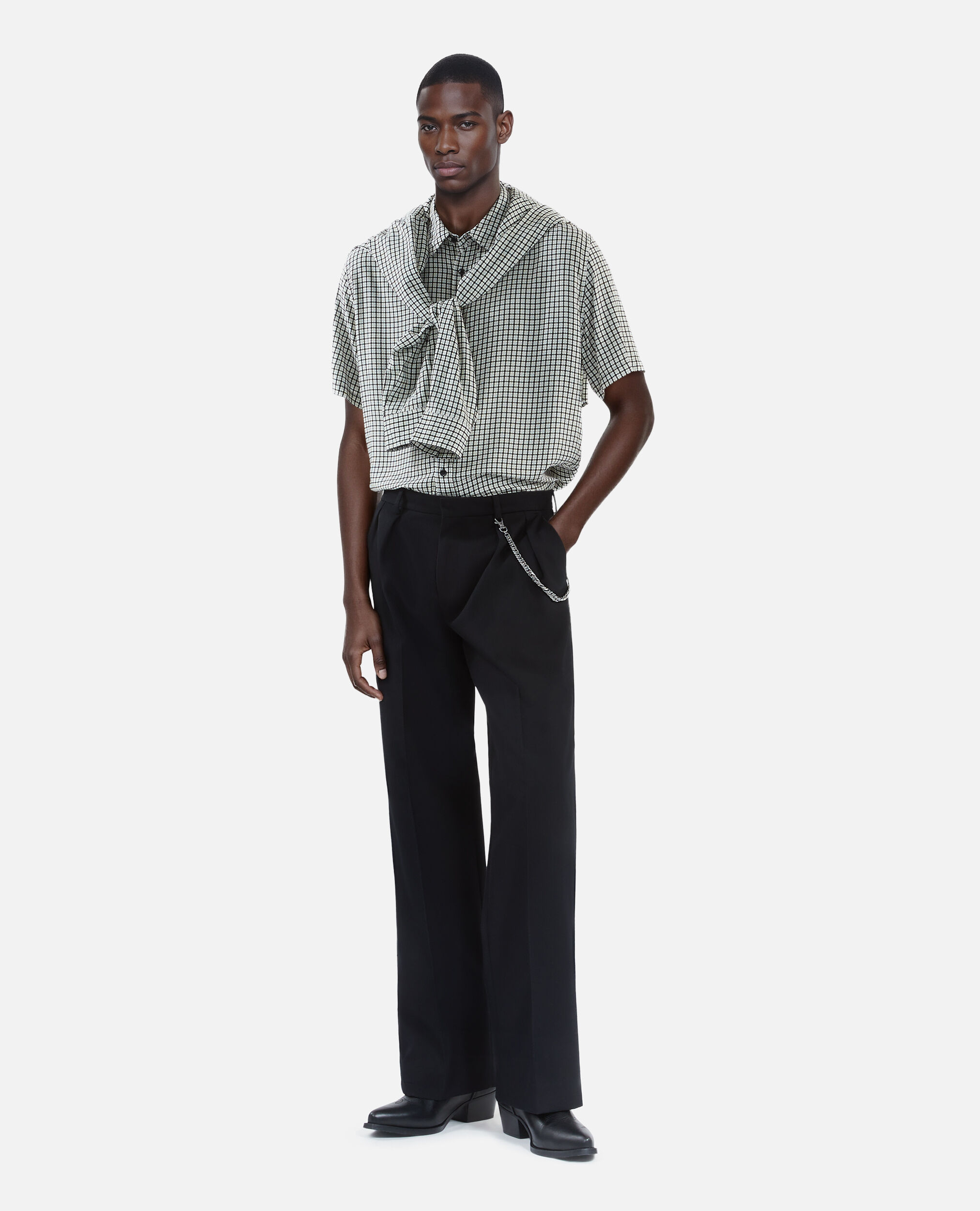 Chemise manches courtes imprimé fleuri, BLACK WHITE, hi-res image number null