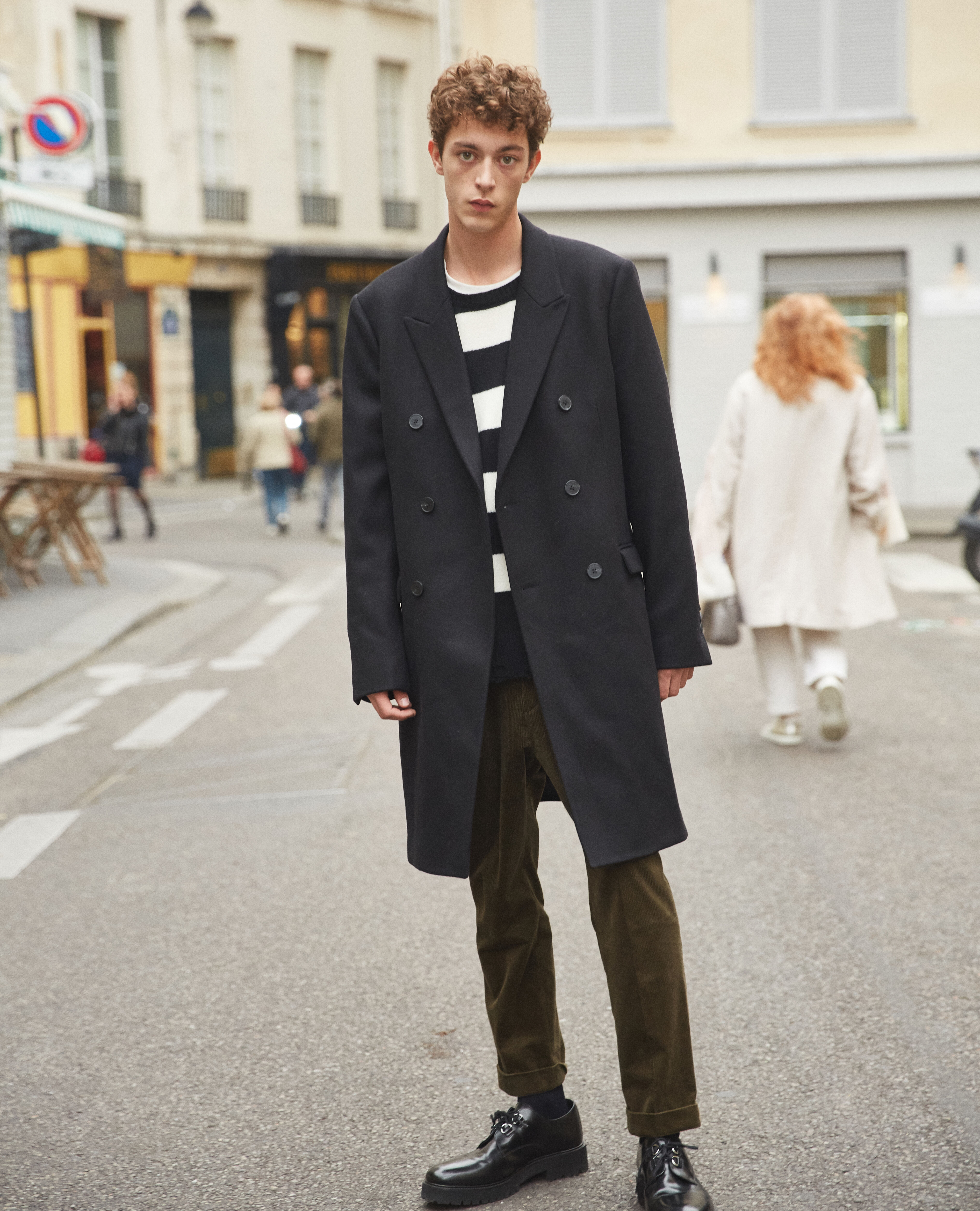 Black relaxed fit virgin wool coat The Kooples US