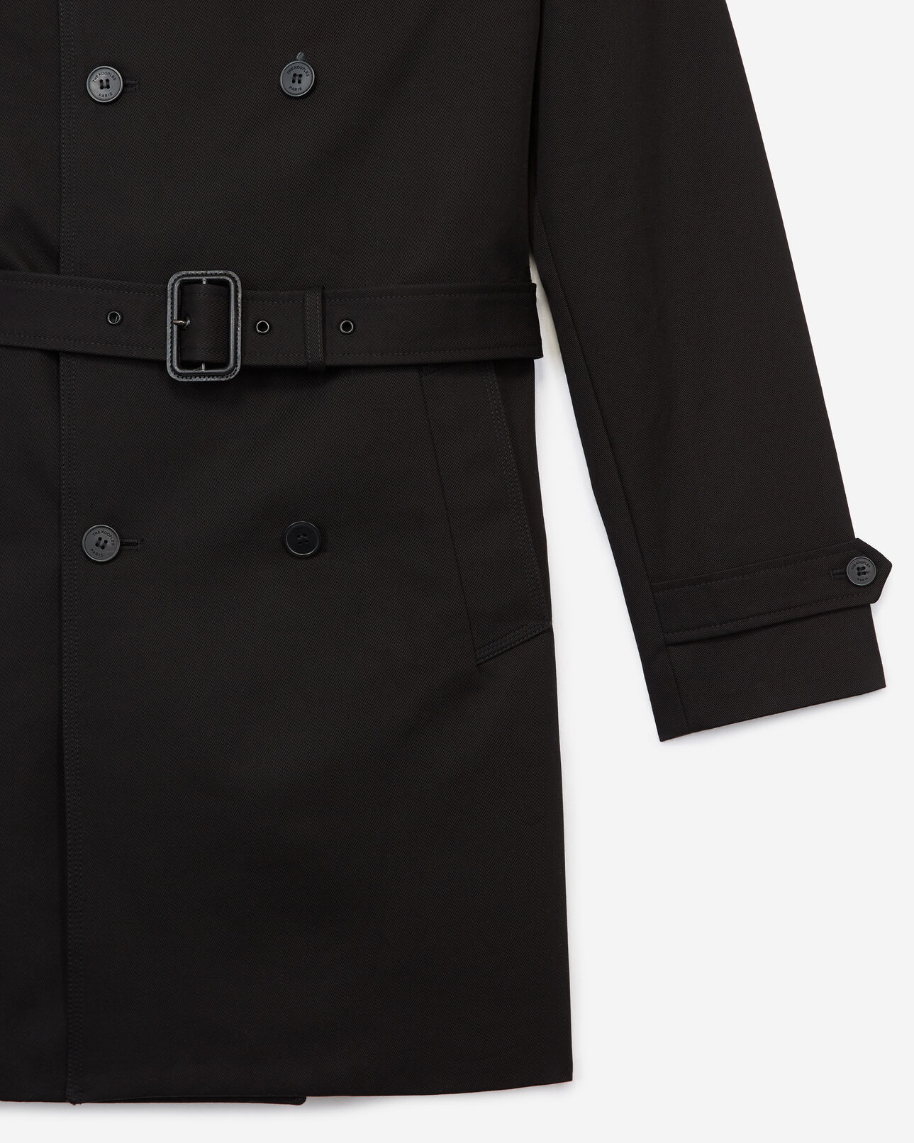 The Kooples HOMME BLACK trench noir coton style croisé col cuir