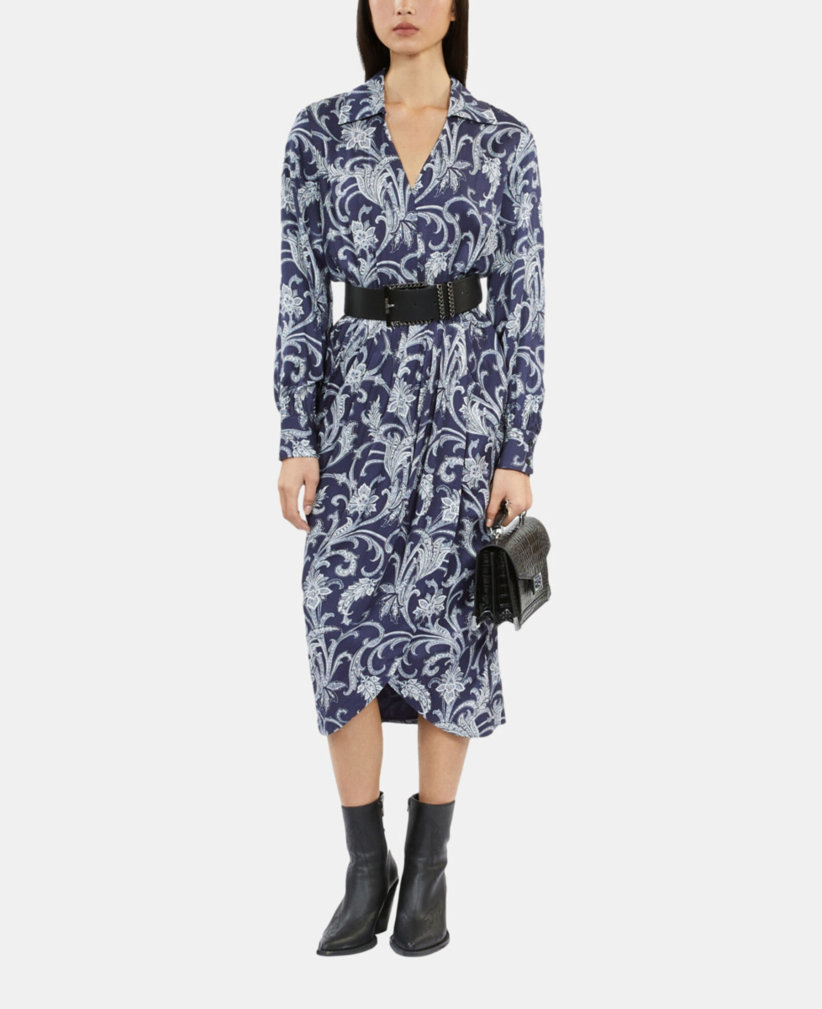The Kooples WOMEN BLACK black leather belt with chain buckle