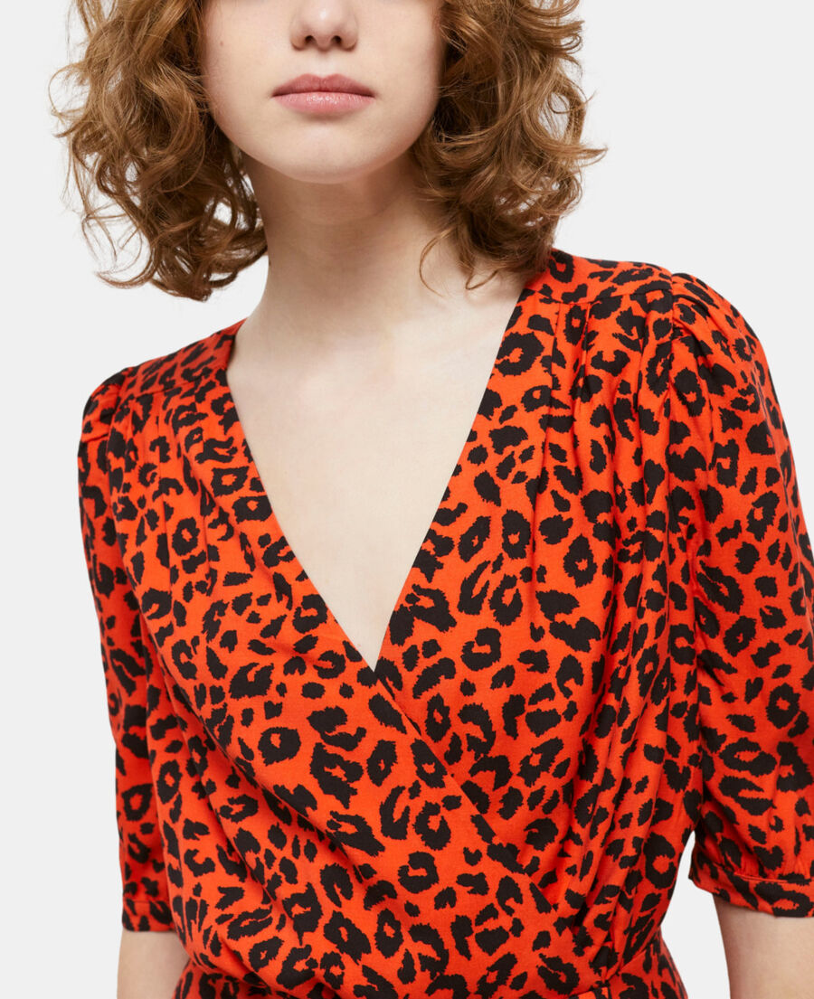 The Kooples FEMME ORANGE - BLACK robe courte léopard
