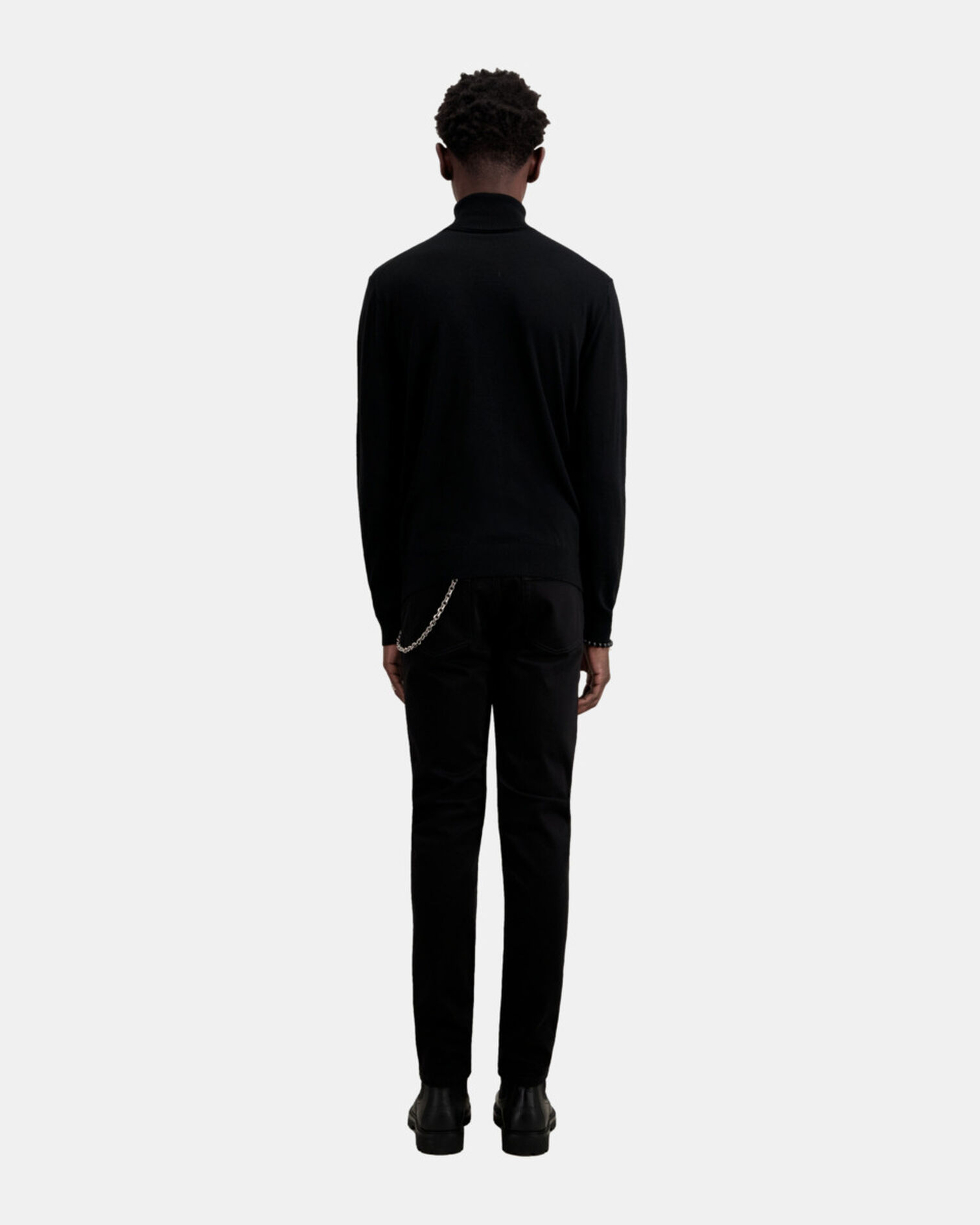 Black merino wool sweater, BLACK, hi-res image number null
