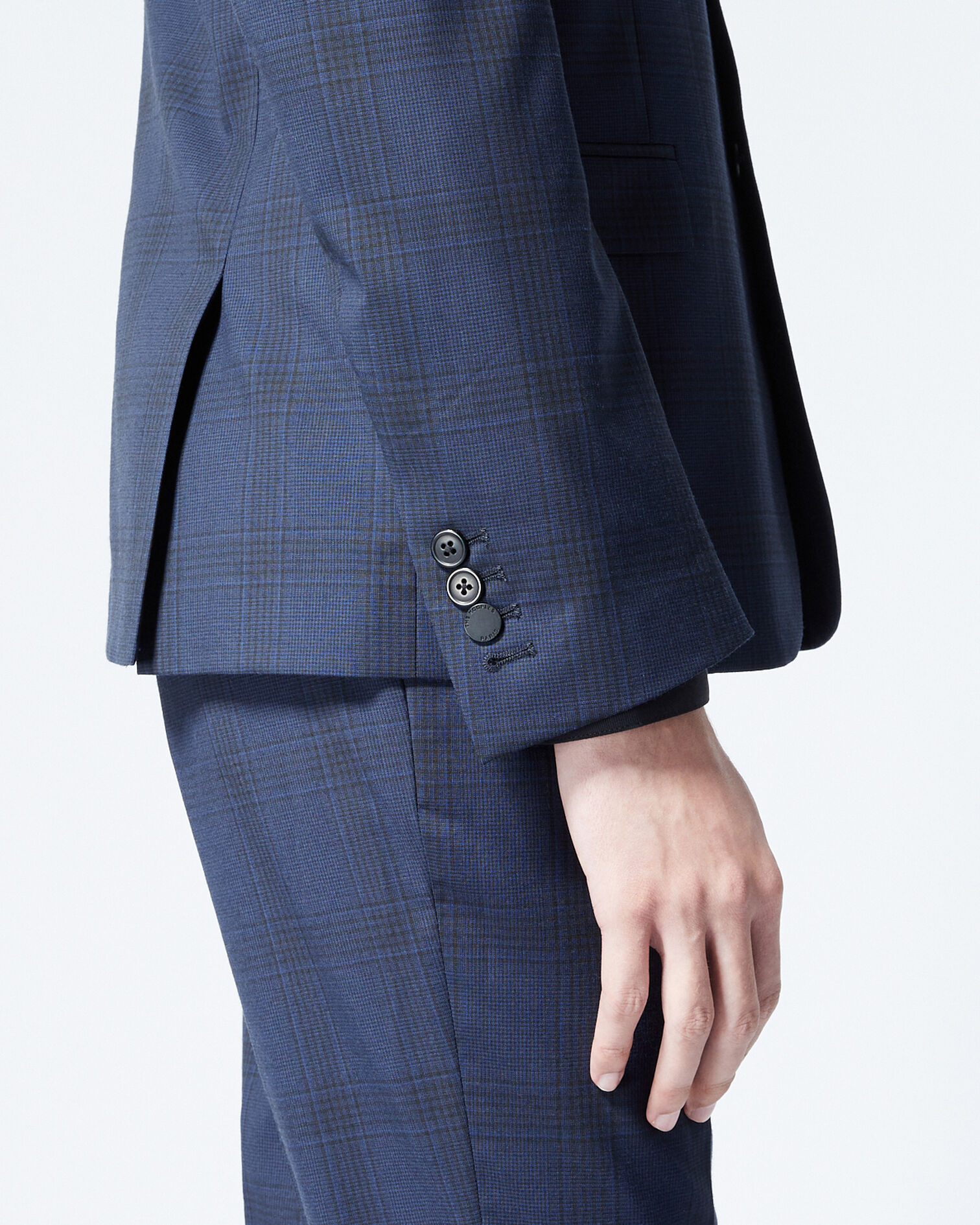 Navy blue wool jacket with check motif, NAVY, hi-res image number null