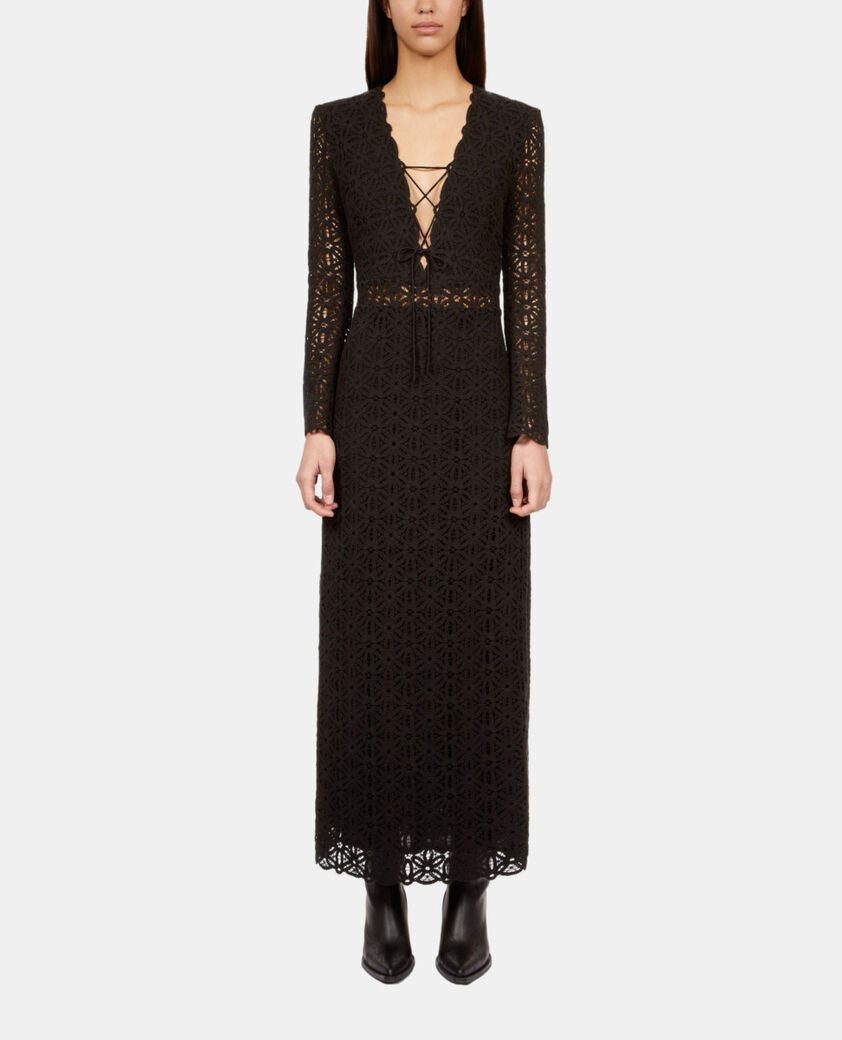 The Kooples FEMME BLACK robe longue en guipure noire