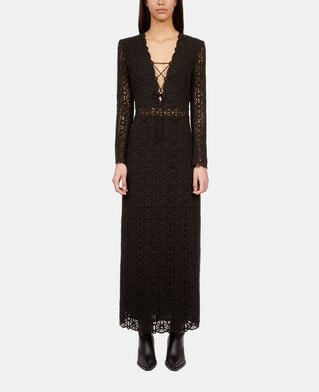 The Kooples FEMME BLACK robe longue en guipure noire