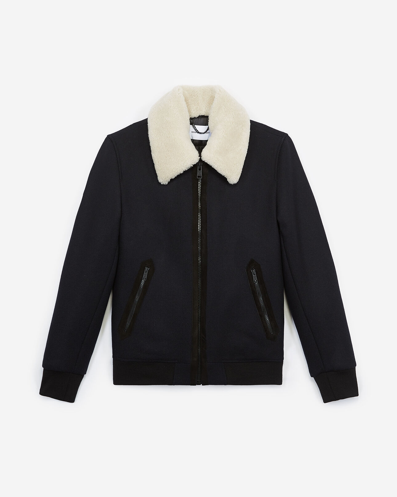 The Kooples HOMME NAVY blouson laine bleu zippé col mouton