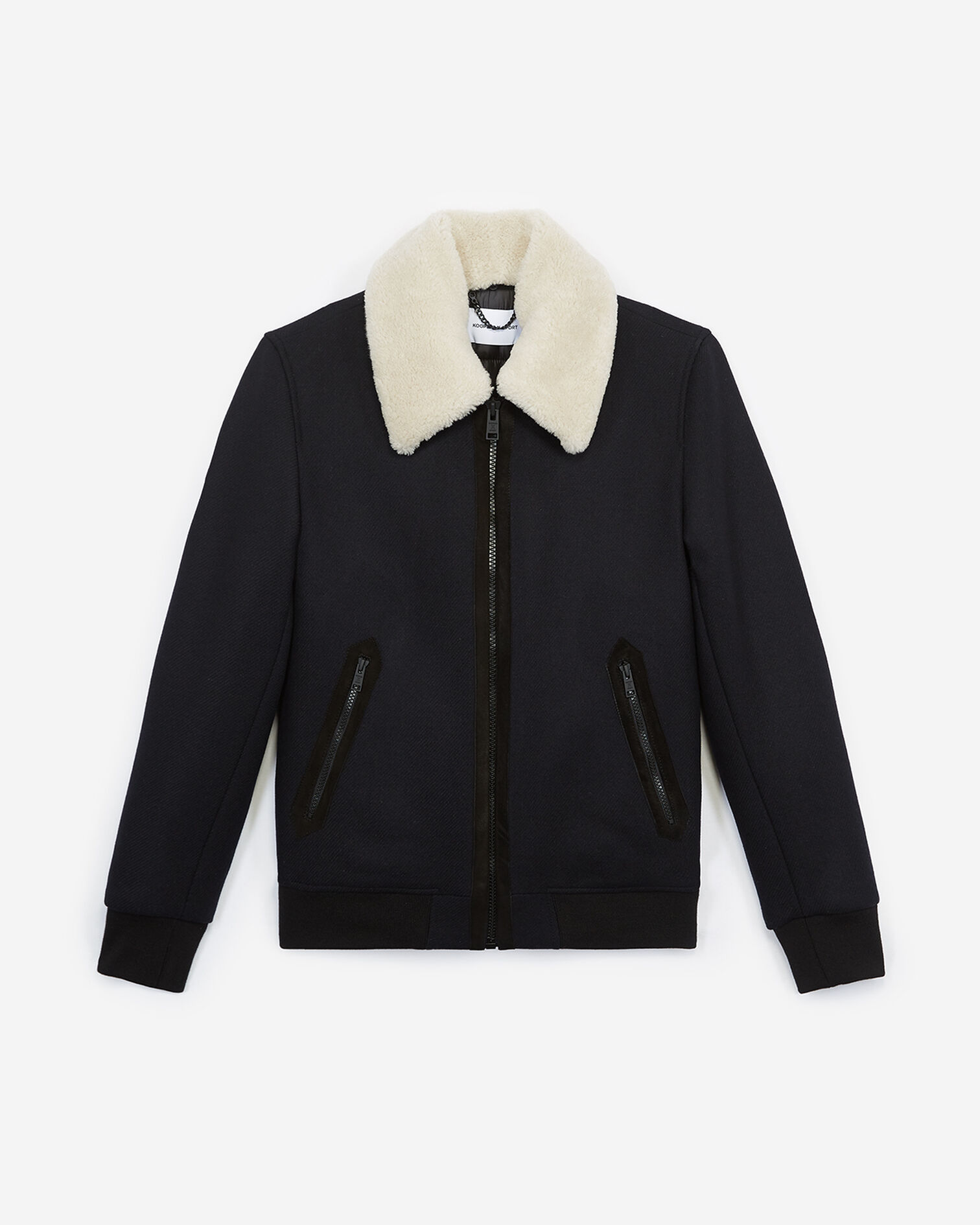 Blouson laine bleu zippé col mouton, NAVY, hi-res image number null