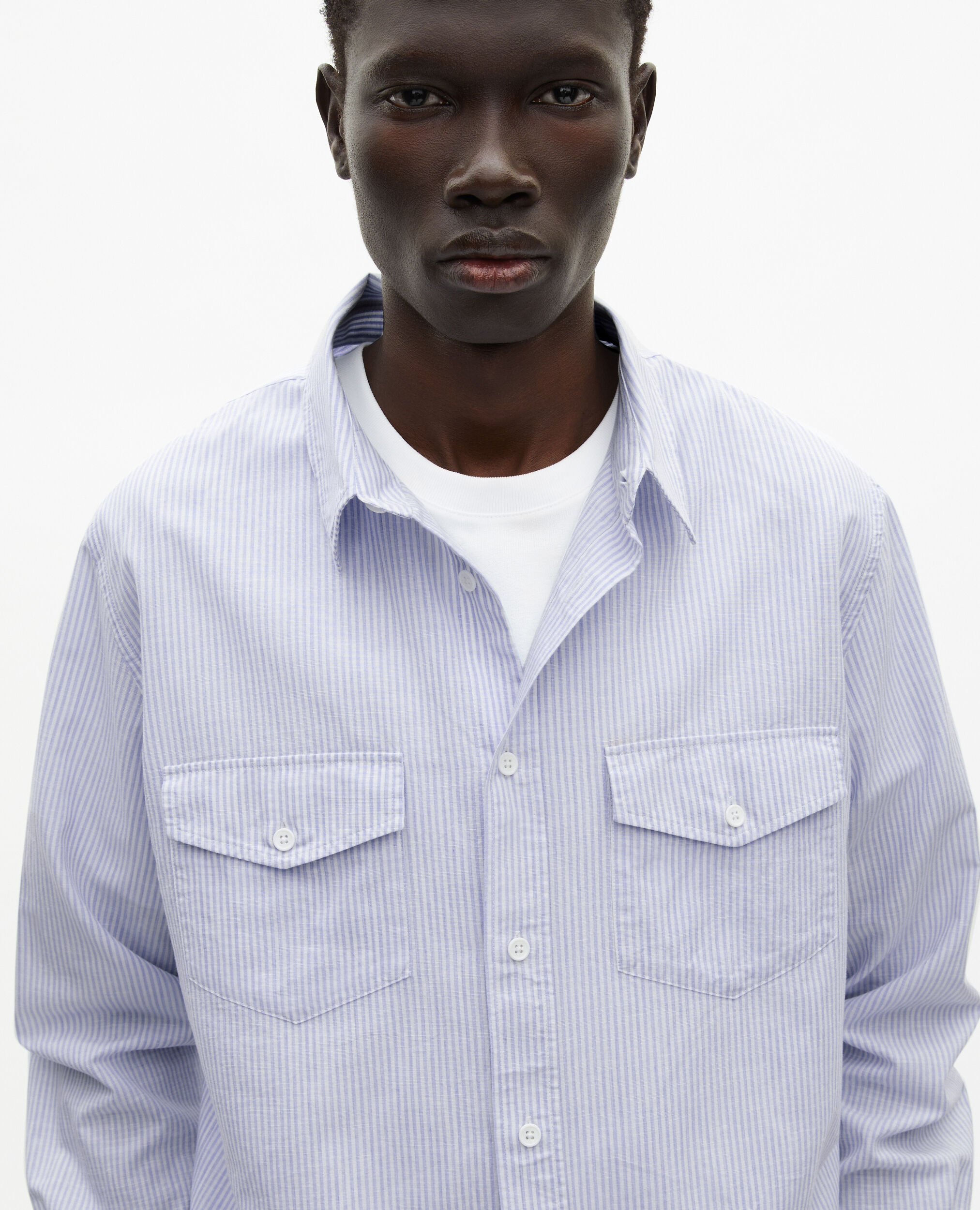 Blue striped shirt, BLUE WHITE, hi-res image number null