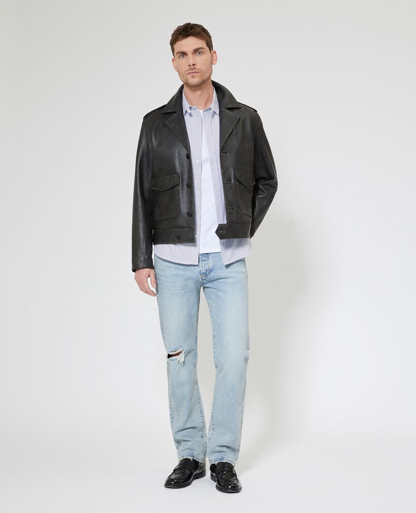 The Kooples HERREN BLACK gekn&ouml;pfte jacke aus schwarzem leder