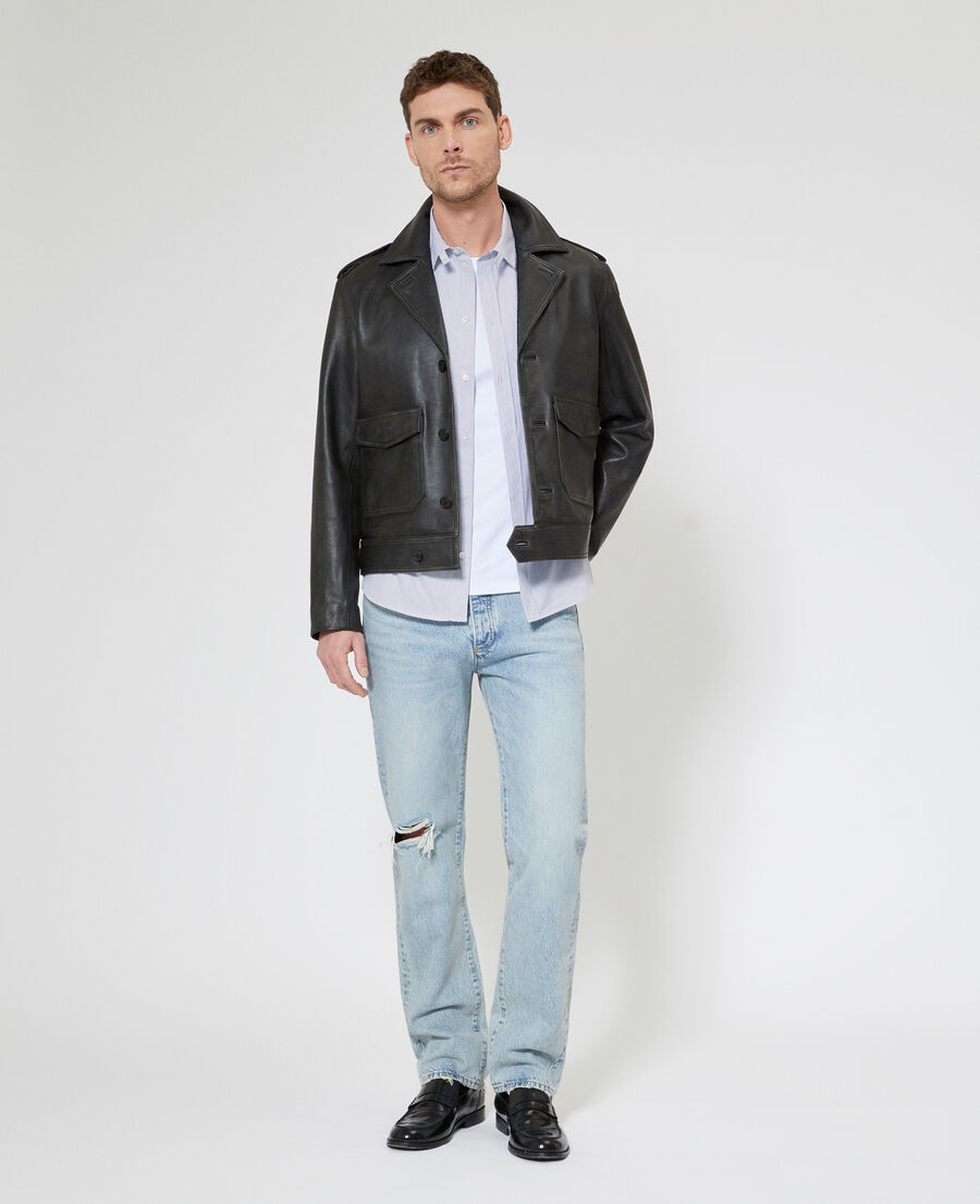 The Kooples HERREN BLACK gekn&ouml;pfte jacke aus schwarzem leder