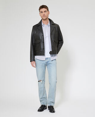 The Kooples HERREN BLACK gekn&ouml;pfte jacke aus schwarzem leder