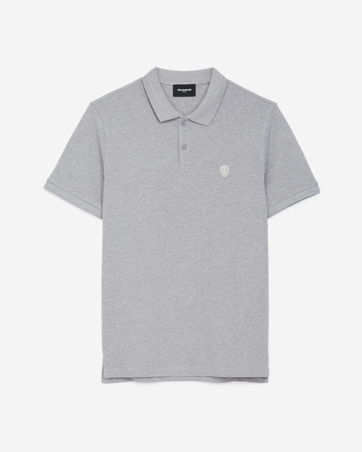 Polo gris col classique à détail brodé, LIGHT GREY MELANGE, hi-res image number null