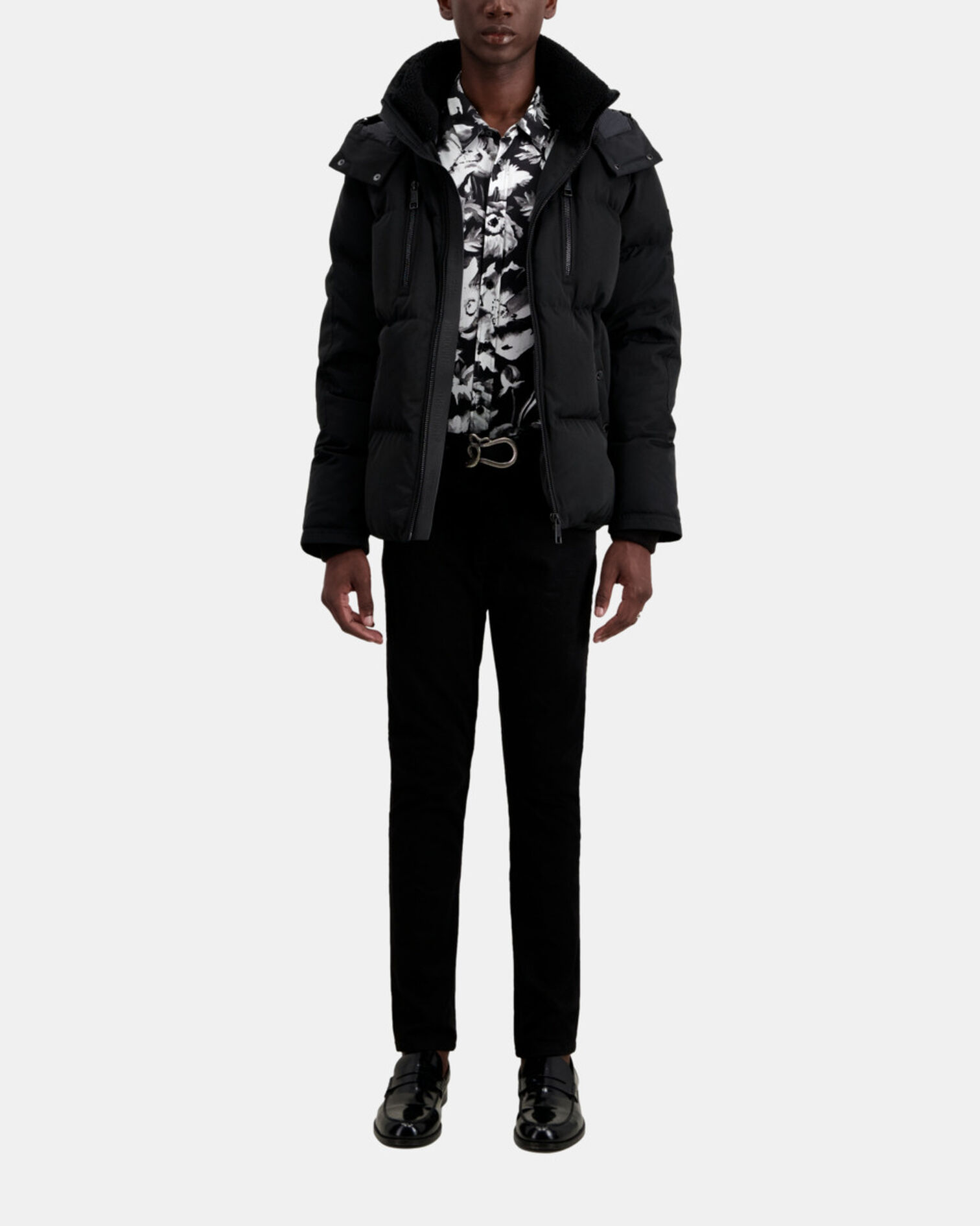 Black hooded puffer jacket, BLACK, hi-res image number null