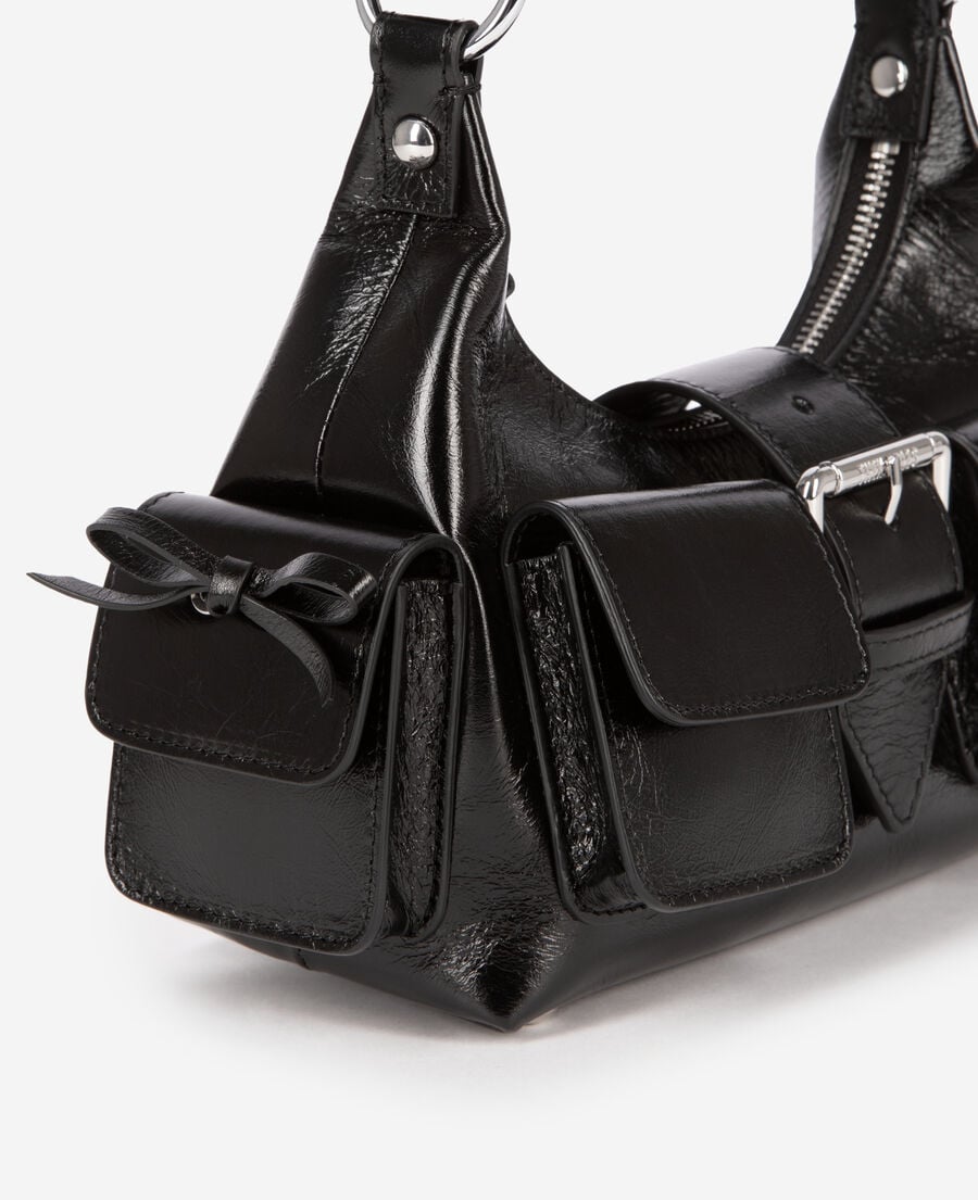 The Kooples FEMME BLACK sac amelia small en cuir craquel&eacute; noir