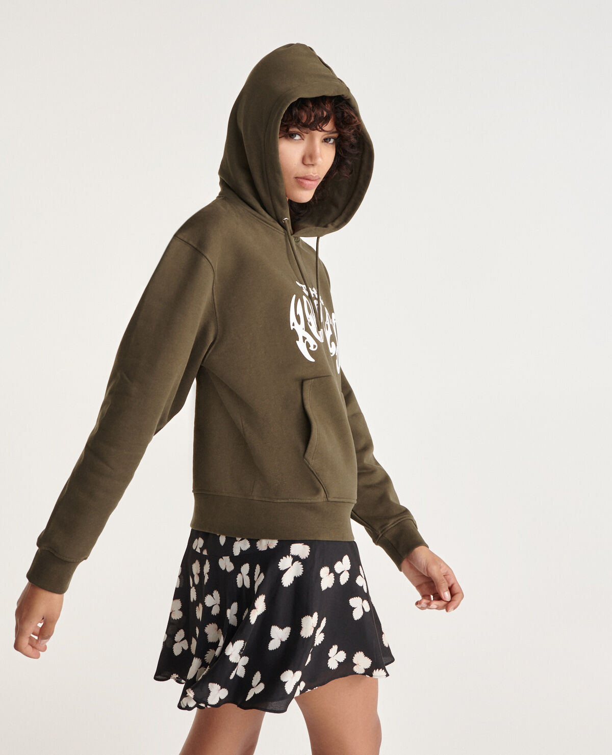 Khaki sweatshirt with hood and rock logo The Kooples UK