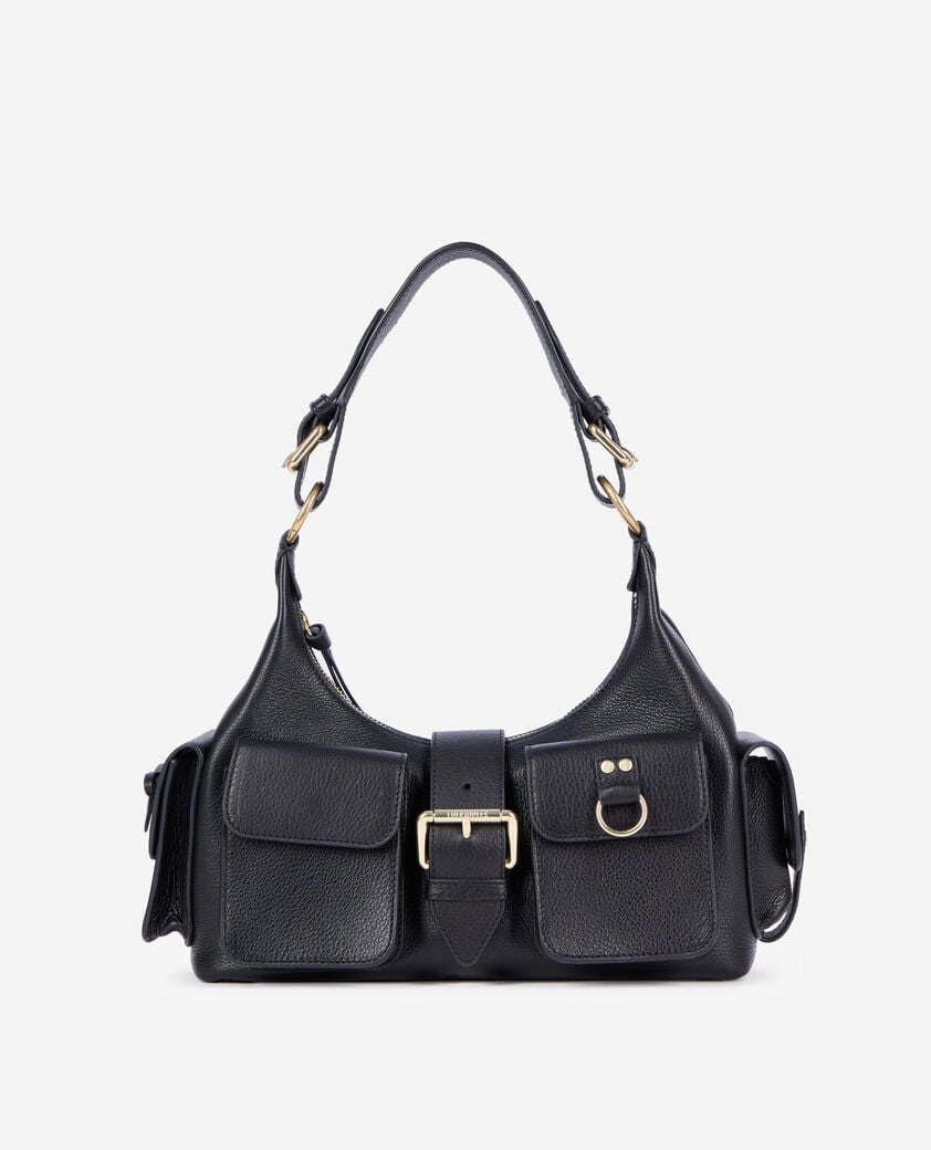 The Kooples DAMEN BLACK amelia tasche aus schwarzem, genarbtem leder