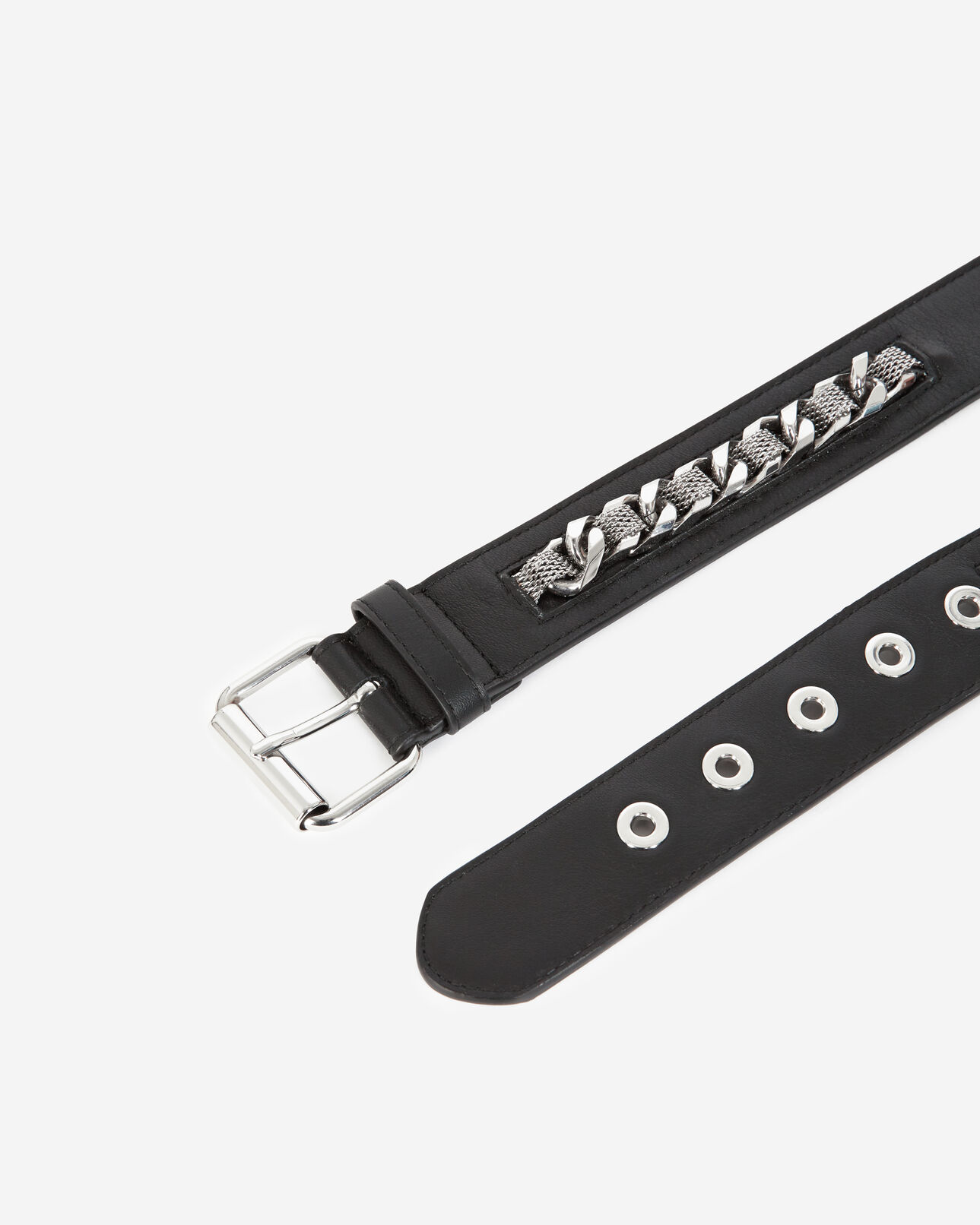 The Kooples WOMEN BLACK / SILVER classic leather belt with chain