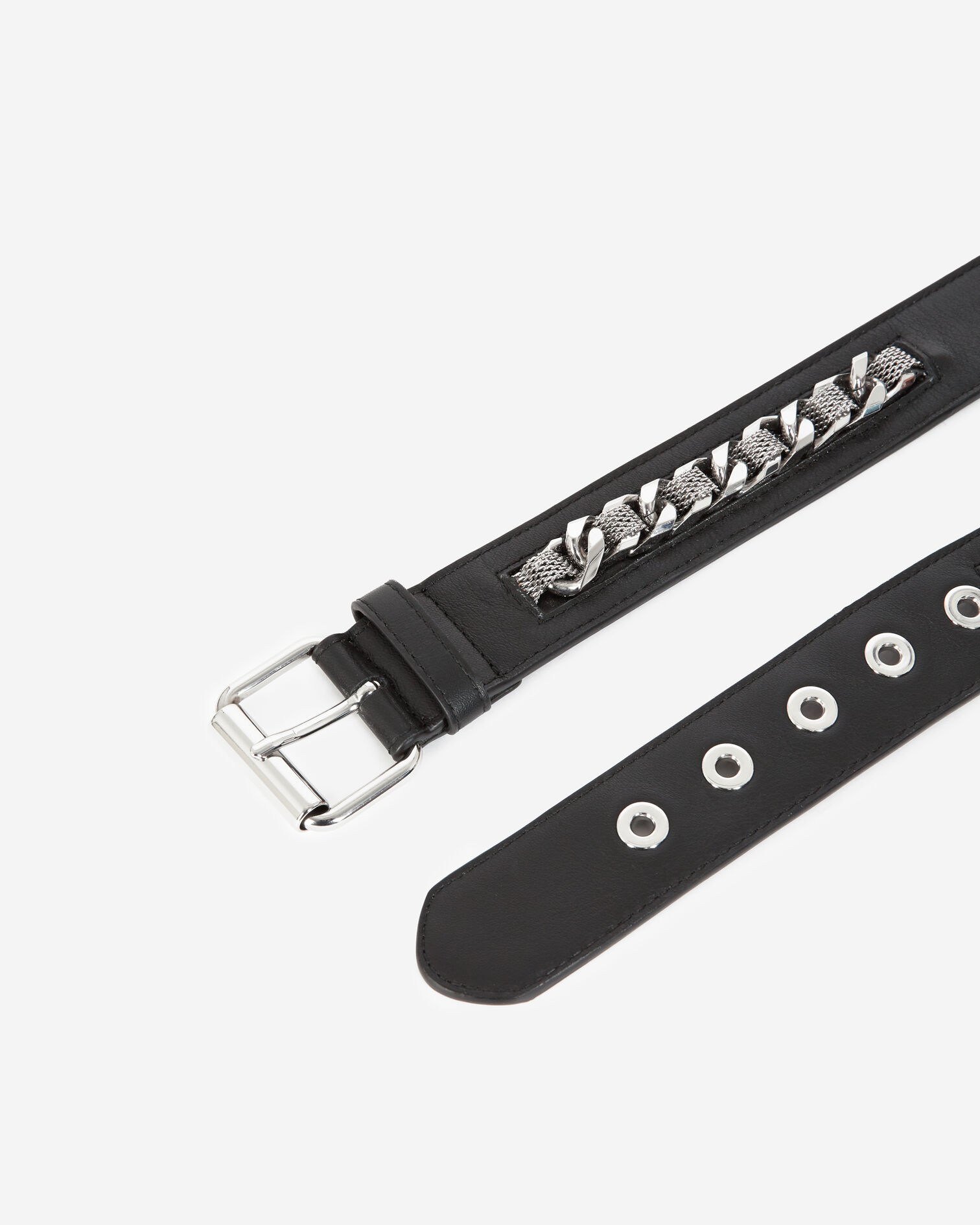 Classic leather belt with chain, BLACK / SILVER, hi-res image number null