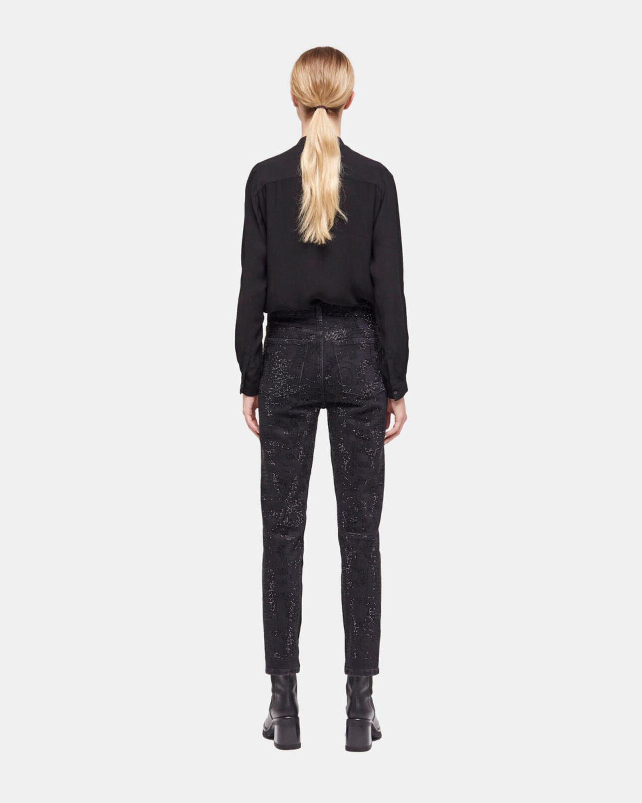 The Kooples FEMME BLACK WASHED jean slim logo et strass noir
