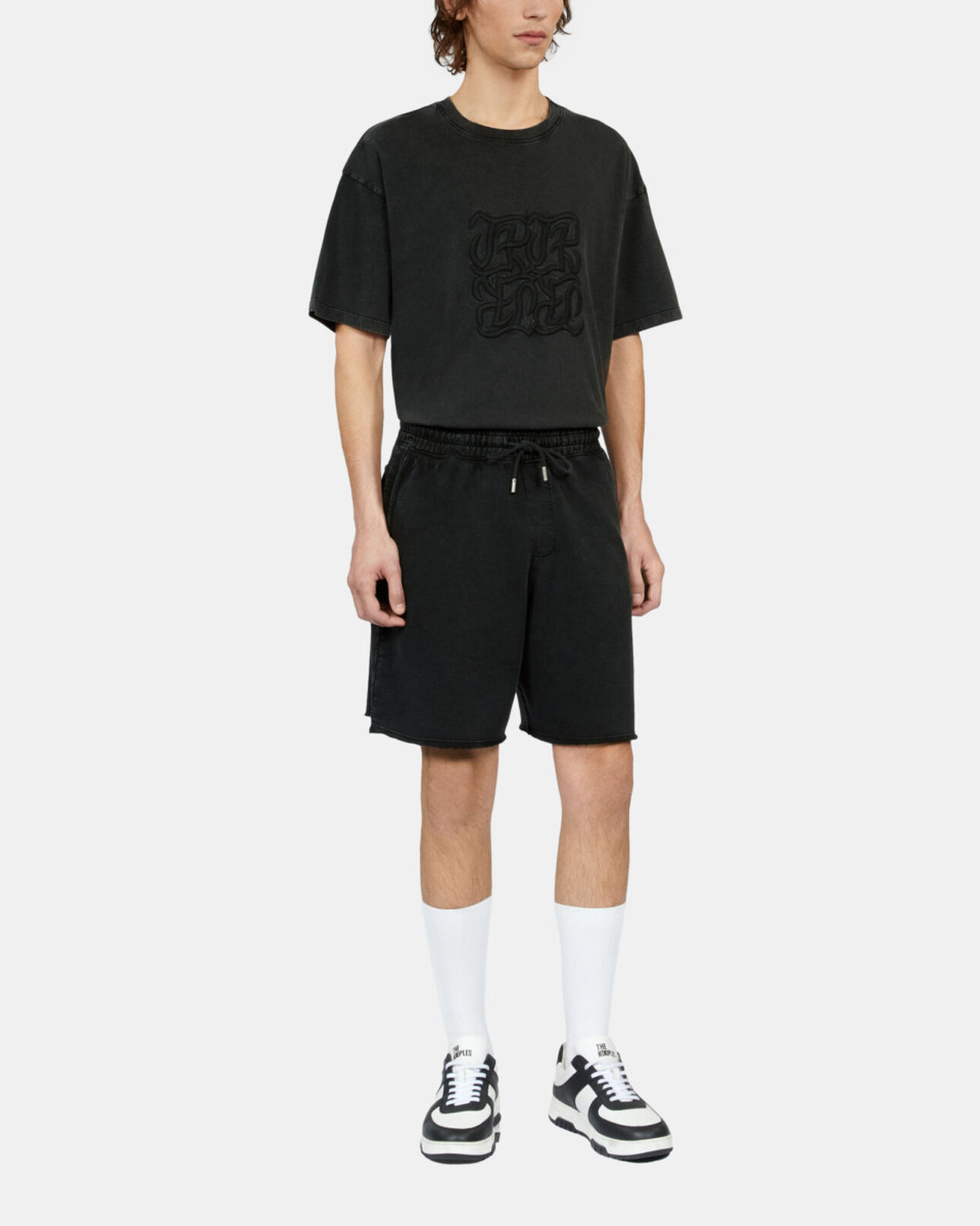 The Kooples MEN BLACK WASHED black cotton shorts