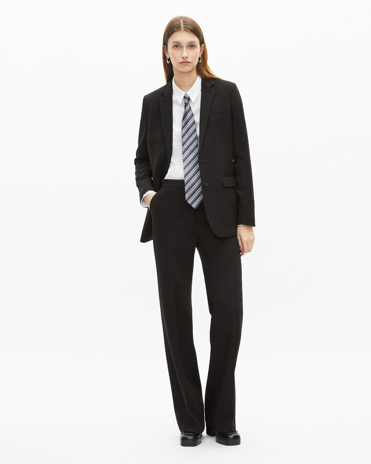 The Kooples WOMEN BLACK black crêpe suit jacket straight cut