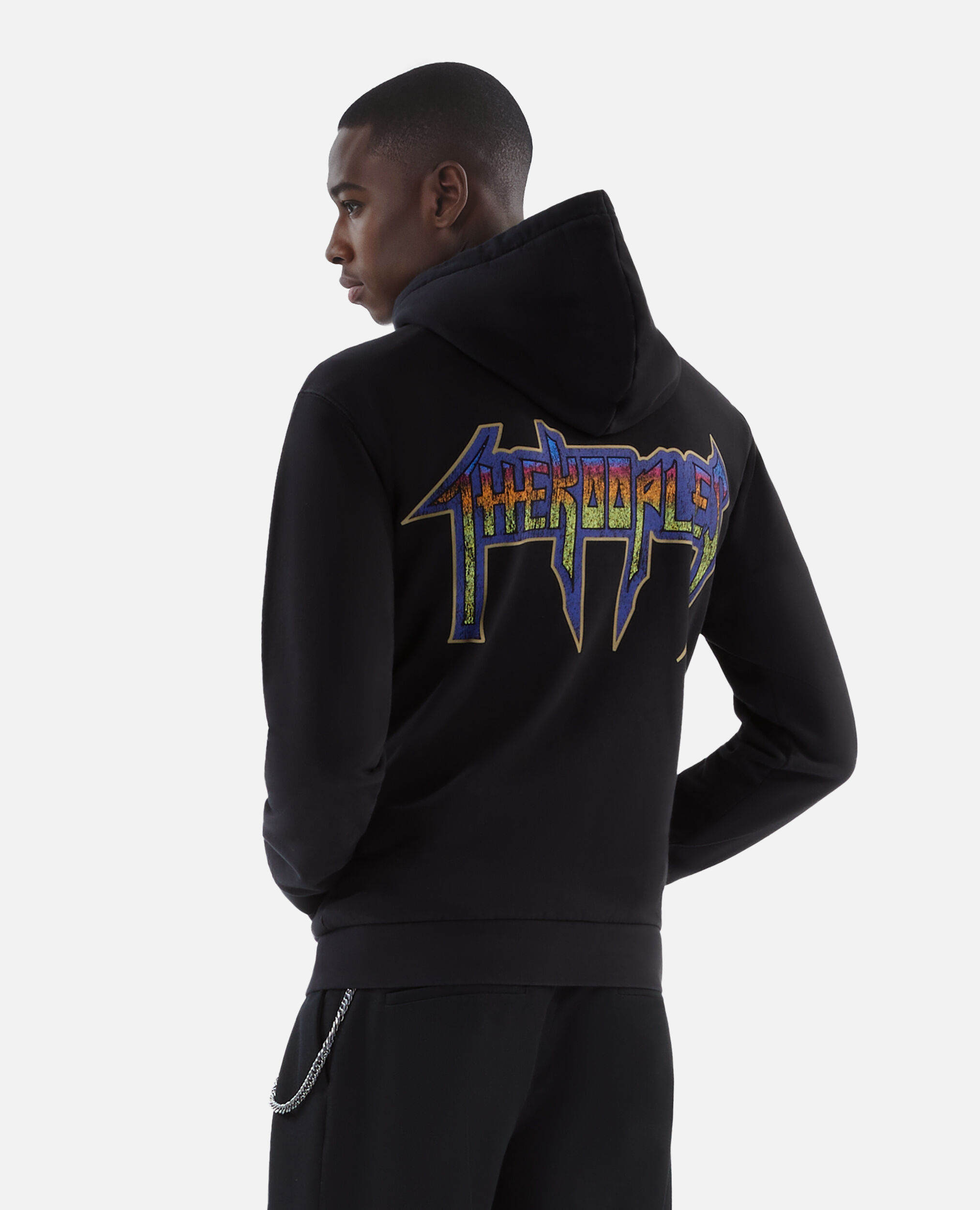 Schwarzes Kapuzensweatshirt mit Siebdruck, BLACK WASHED, hi-res image number null