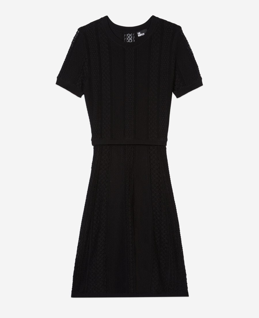 The Kooples DAMEN BLACK kurzes, schwarzes strickkleid mit ajour-details