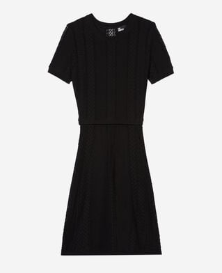 The Kooples DAMEN BLACK kurzes, schwarzes strickkleid mit ajour-details