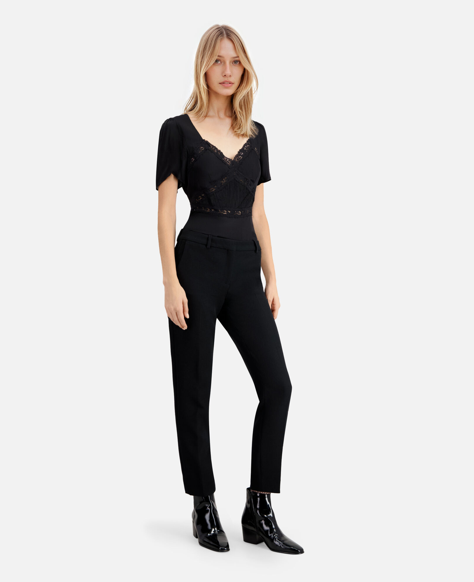 The Kooples WOMEN BLACK straight cut black crepe tailored pants