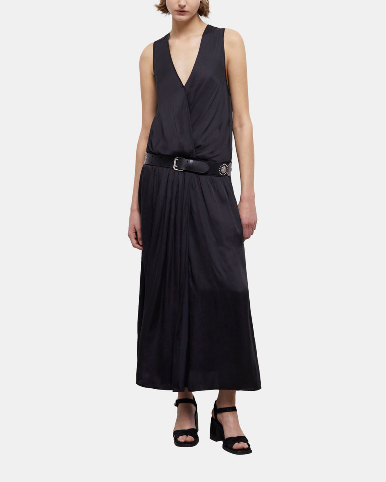 The Kooples DAMEN BLACK langes, schwarzes kleid aus satin