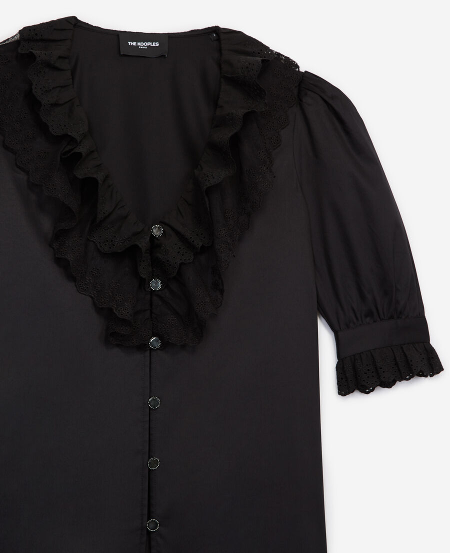 buttoned black cotton shirt with frills