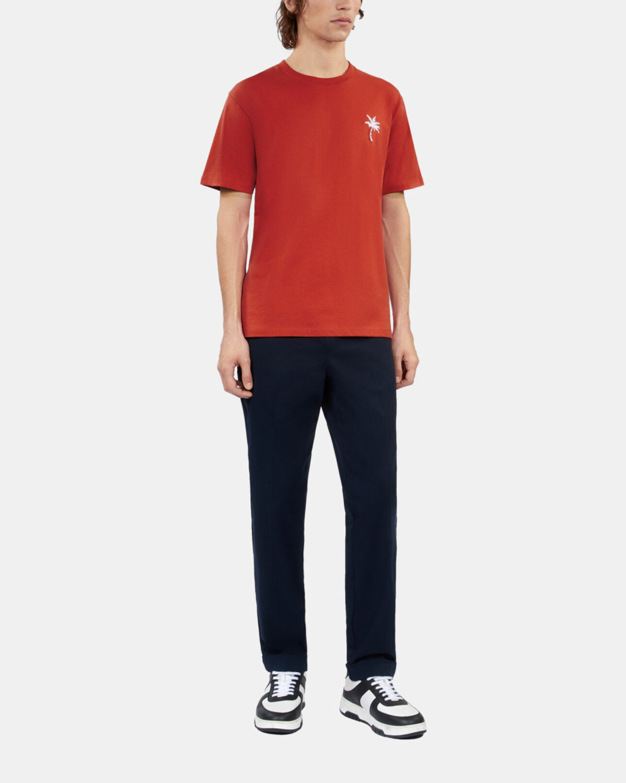 The Kooples MEN RED BRIQUE red t-shirt with palm tree embroidery