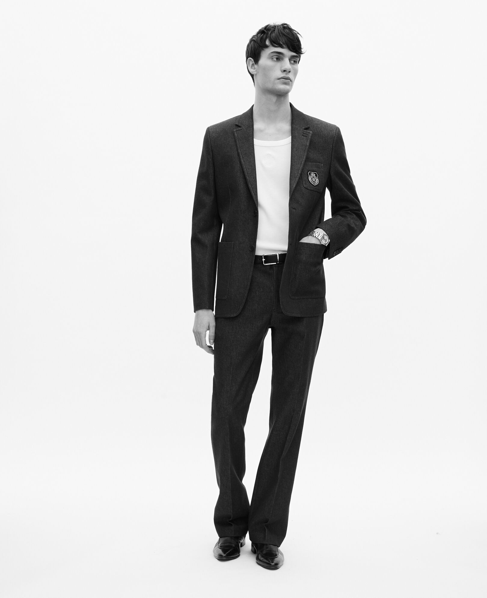 The Kooples MEN NAVY blue denim-effect suit jacket