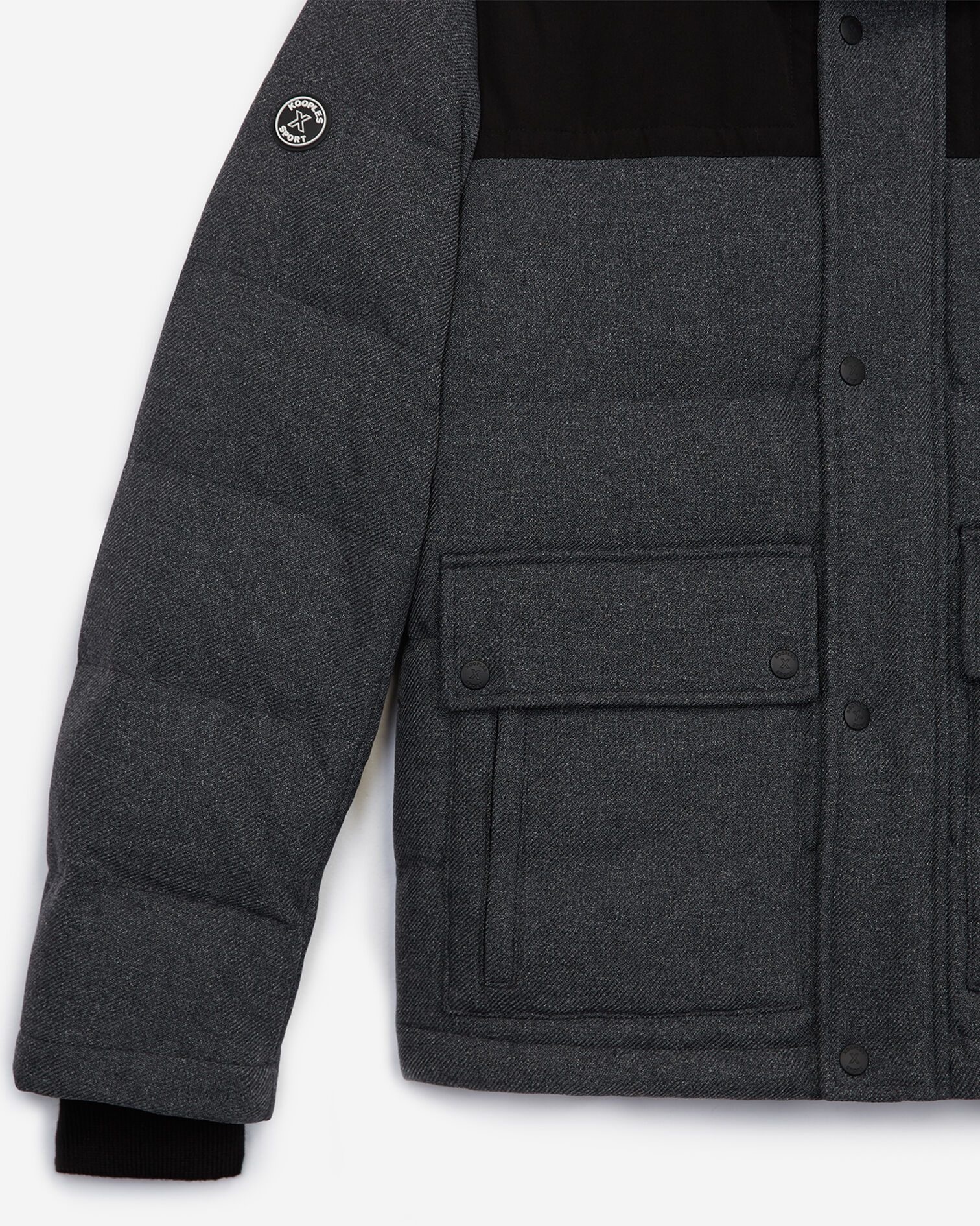gray nylon down jacket with hood - fur trim, LIGHT GREY MELANGE, hi-res image number null