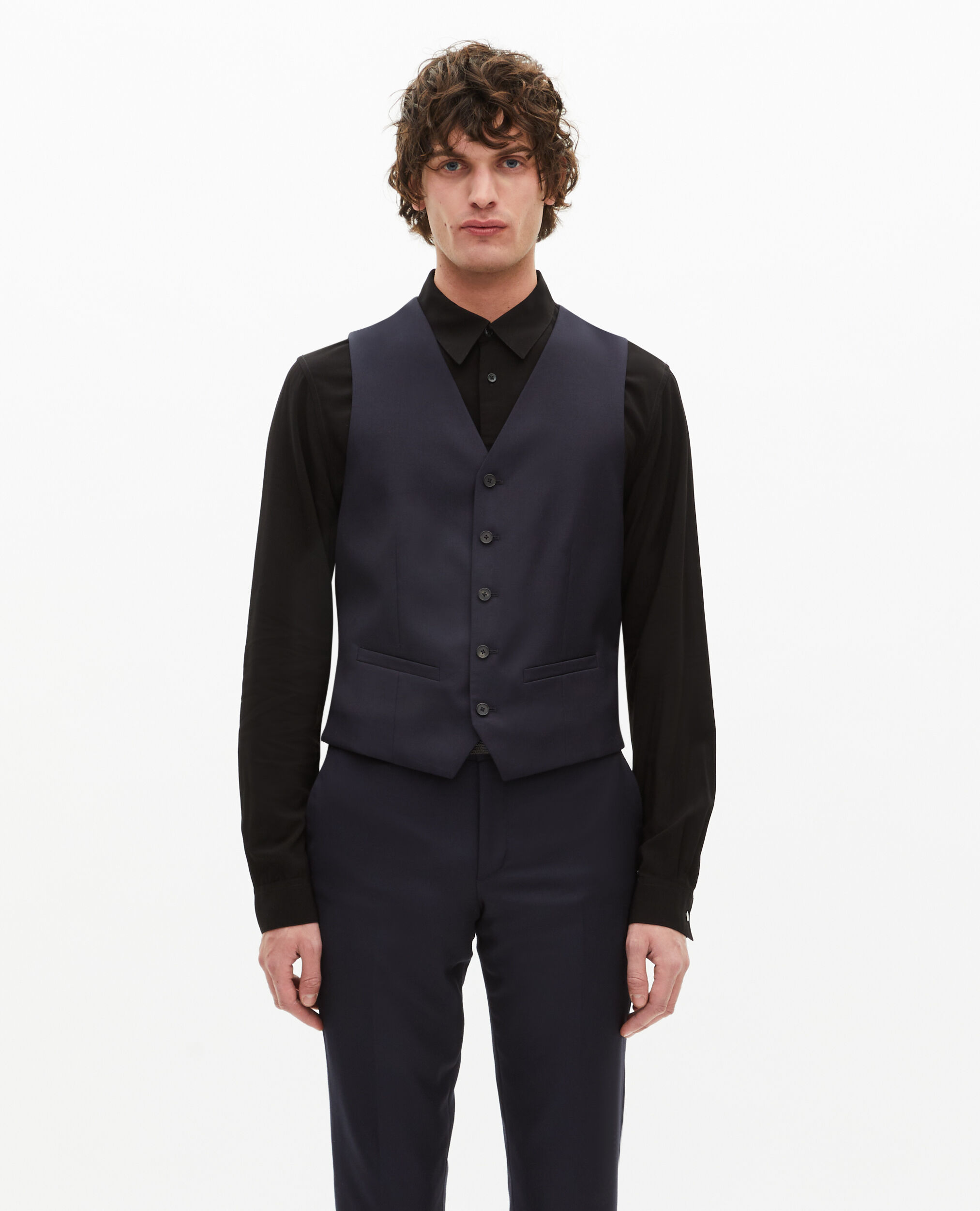 Navy blue wool suit vest, DARK NAVY, hi-res image number null