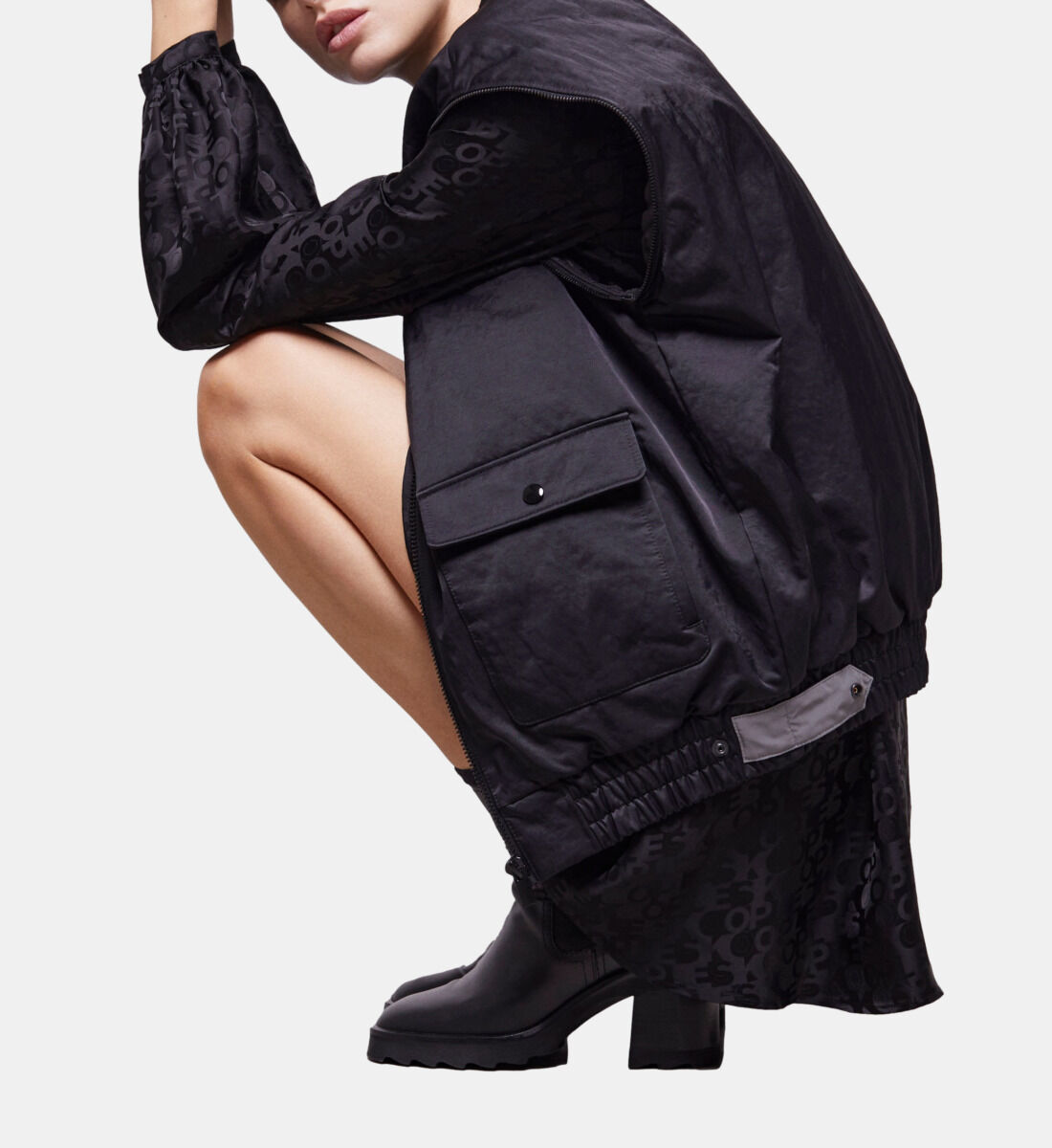 Mens black online satin bomber jacket