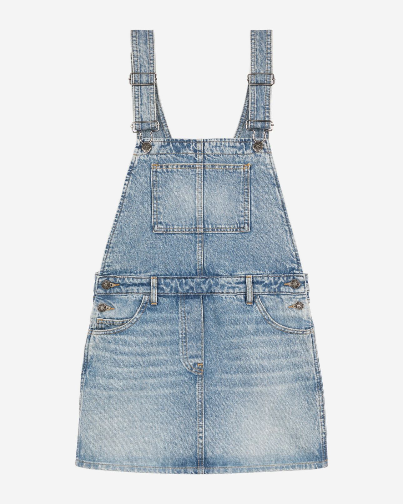 The Kooples WOMEN BLUE BLEACHED / NAVY short denim dungaree dress