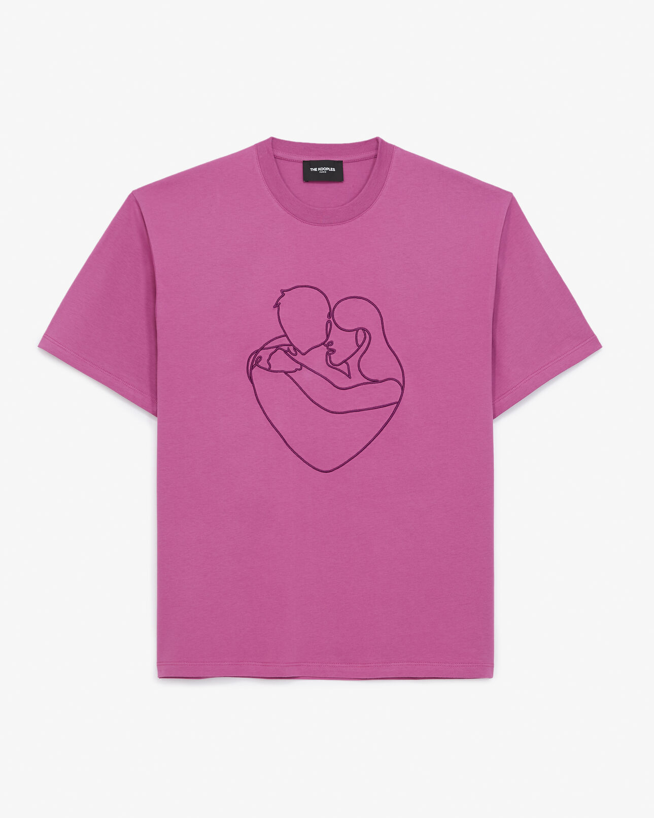 The Kooples HOMME PURPLE t-shirt rose coton brodé ton sur ton