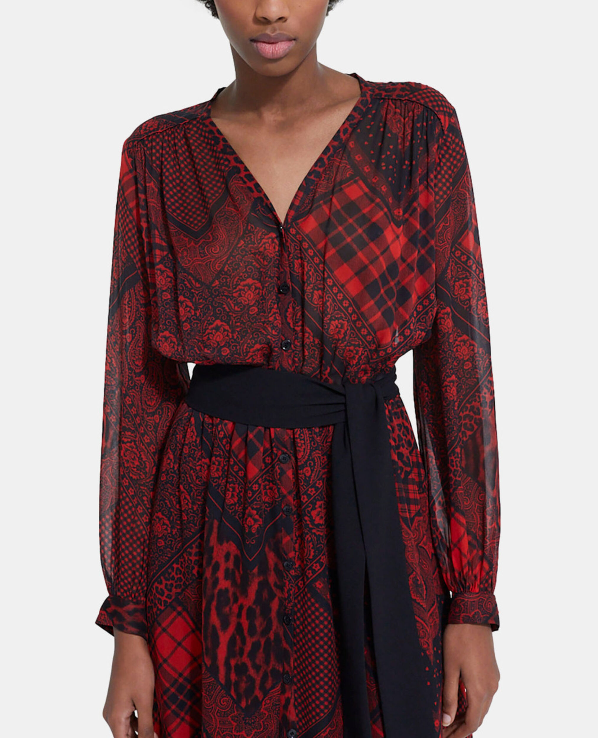 Long red printed dress, RED / BLACK, hi-res image number null