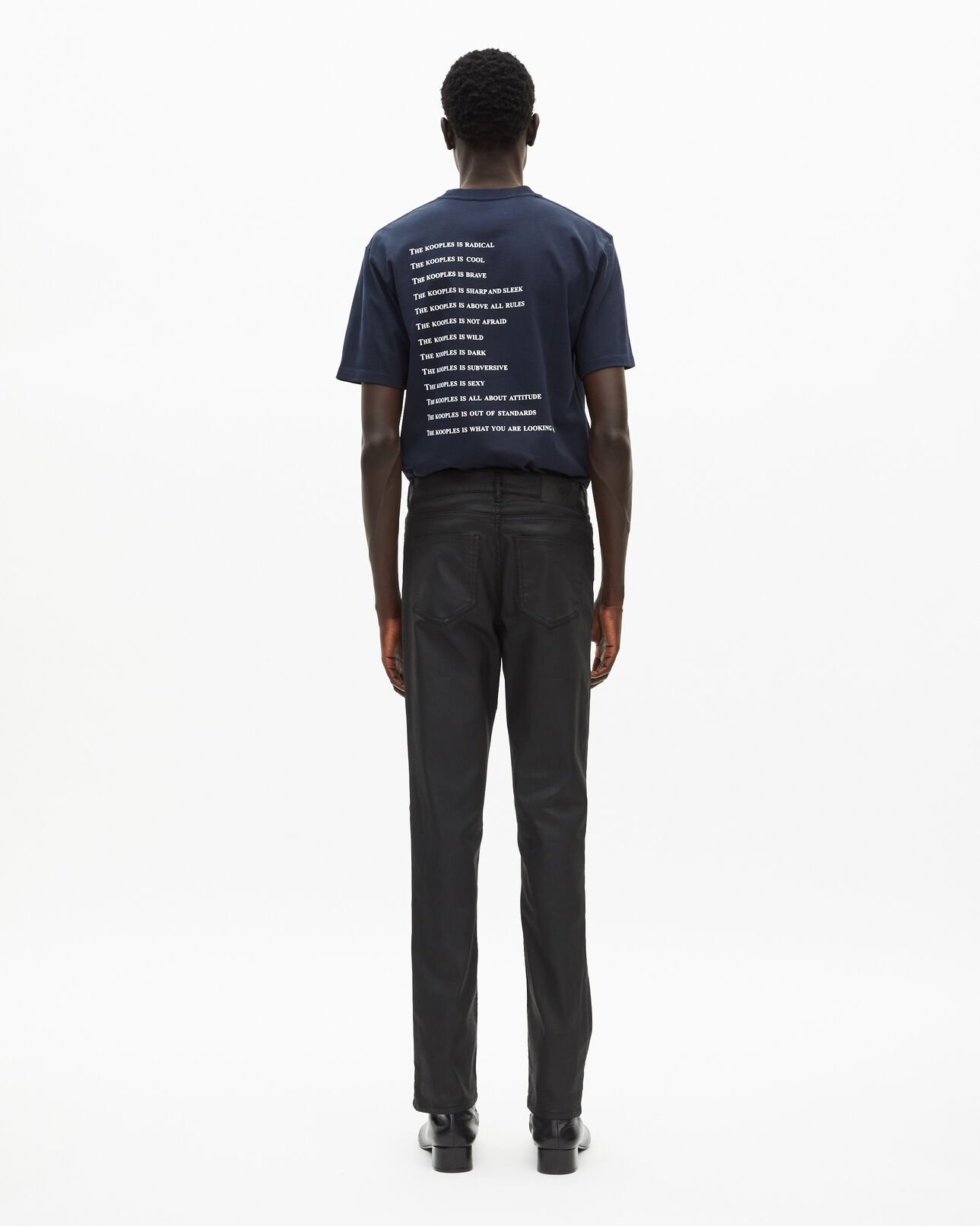 The Kooples HOMME BLACK jean droit effet cuir noir