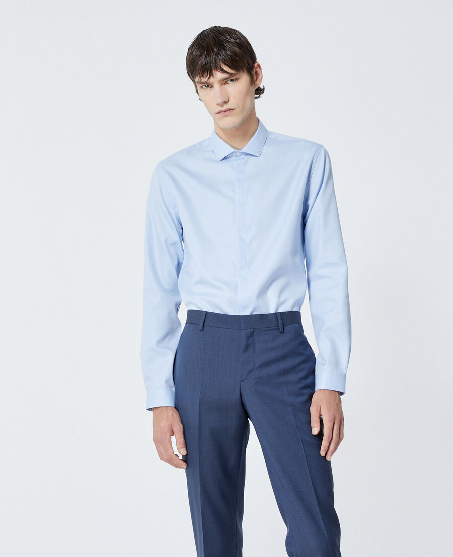 chic blue shirt in cotton w/cutaway collar