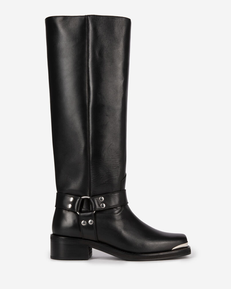 The Kooples FEMME BLACK bottes à sangles en cuir noir