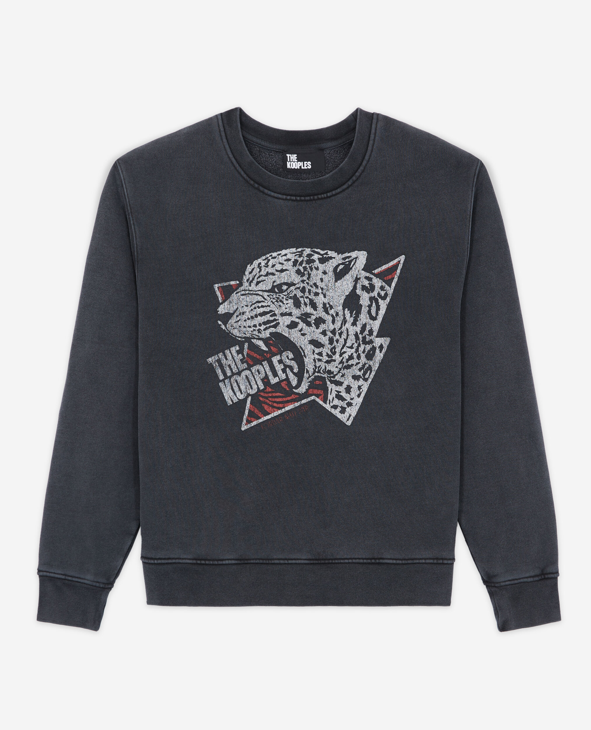Sweatshirt sérigraphié tigre noir, BLACK WASHED, hi-res image number null