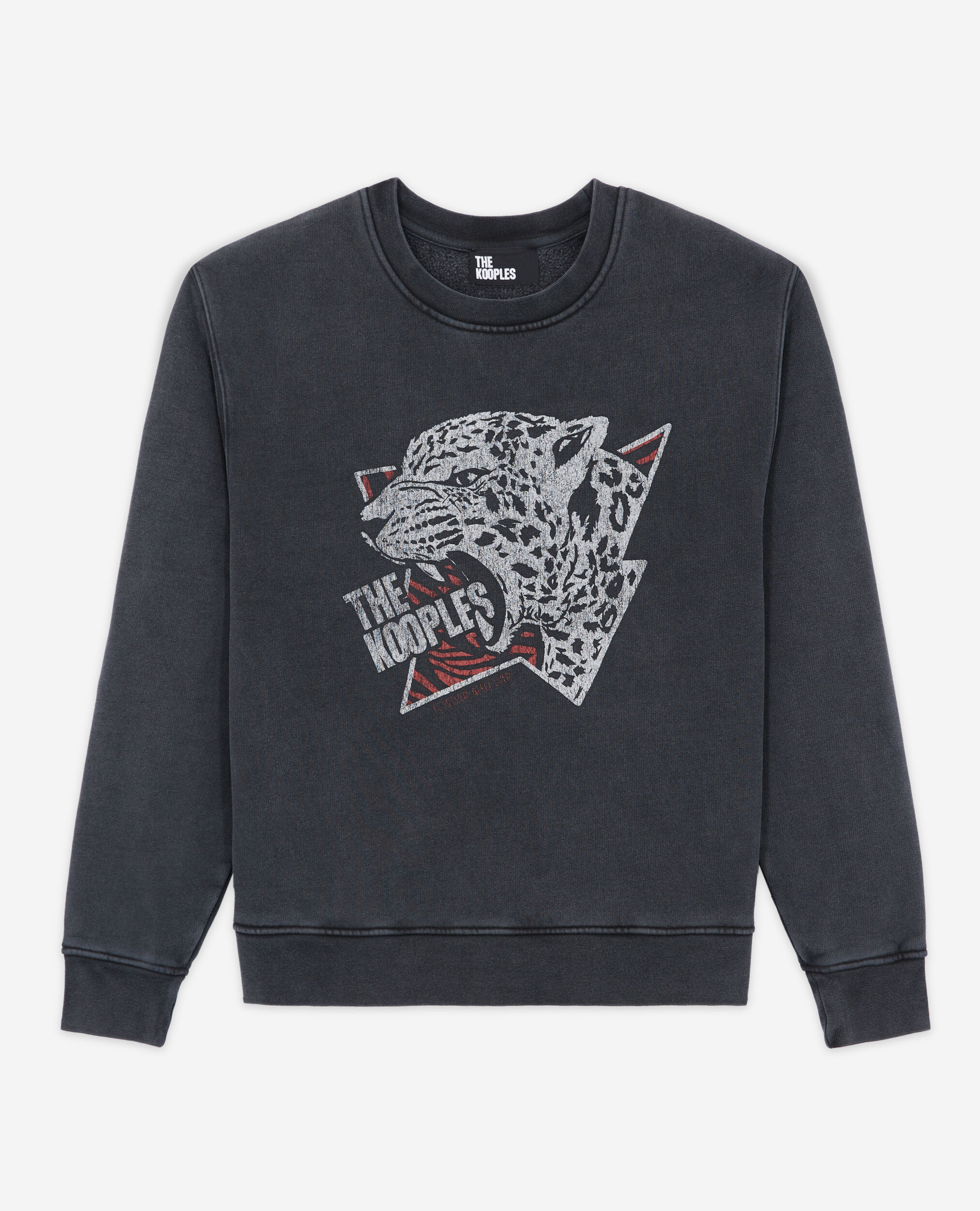 Schwarzes Sweatshirt mit Tiger-Siebdruck, BLACK WASHED, hi-res image number null