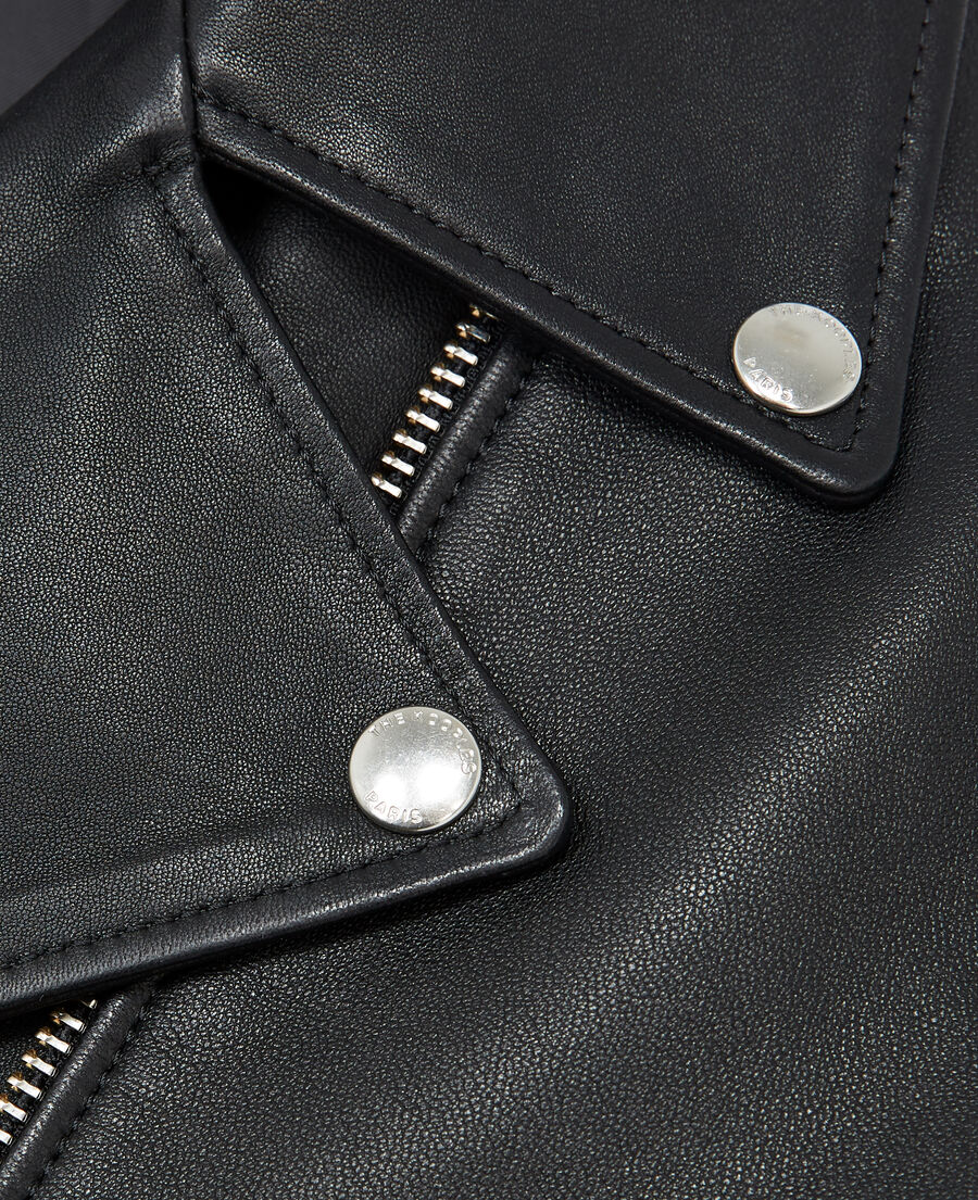 blouson cuir noir zippé coupe oversize